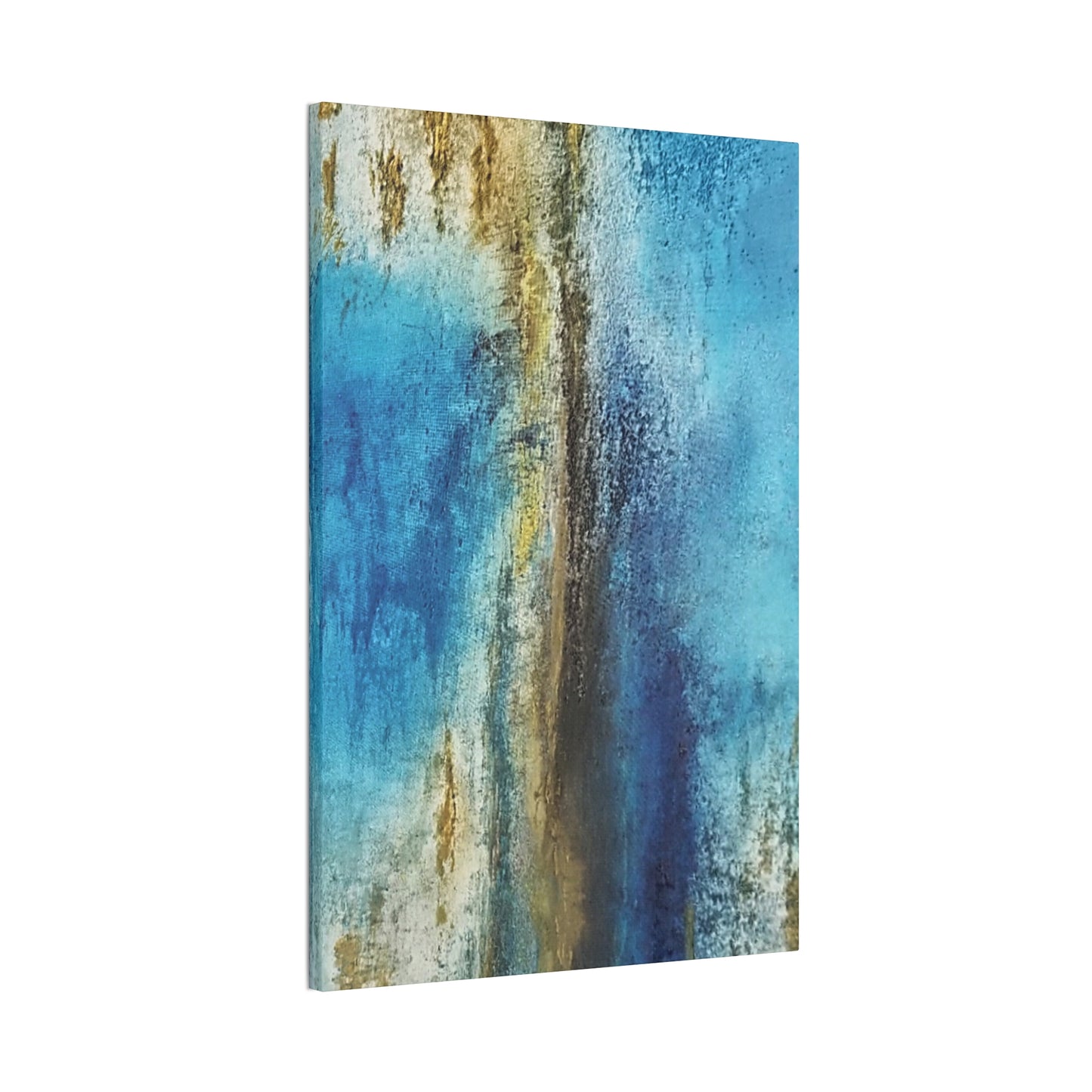 Golden Drift (Vertical) Abstract Blue and Gold Wall Art Print, Textured Modern Landscape