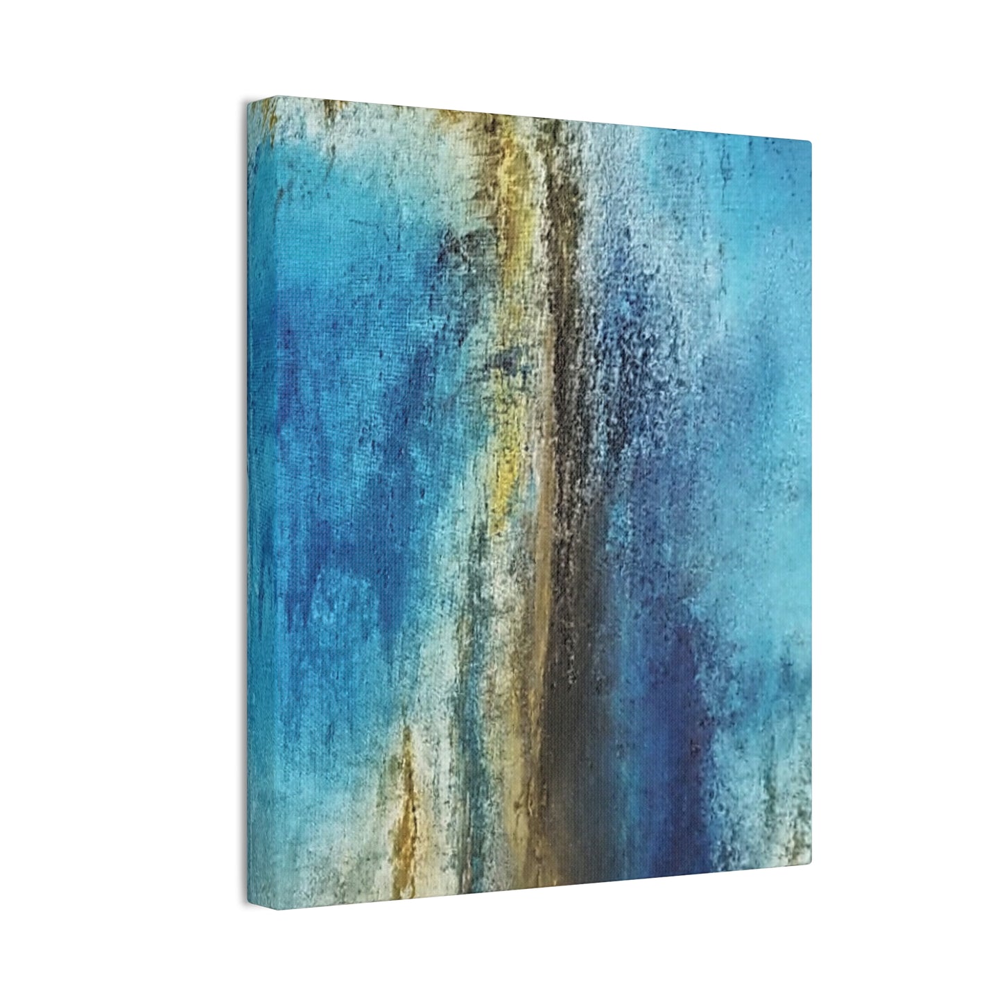 Golden Drift (Vertical) Abstract Blue and Gold Wall Art Print, Textured Modern Landscape