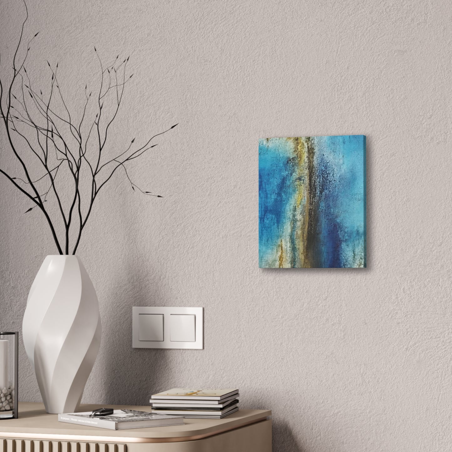 Golden Drift (Vertical) Abstract Blue and Gold Wall Art Print, Textured Modern Landscape