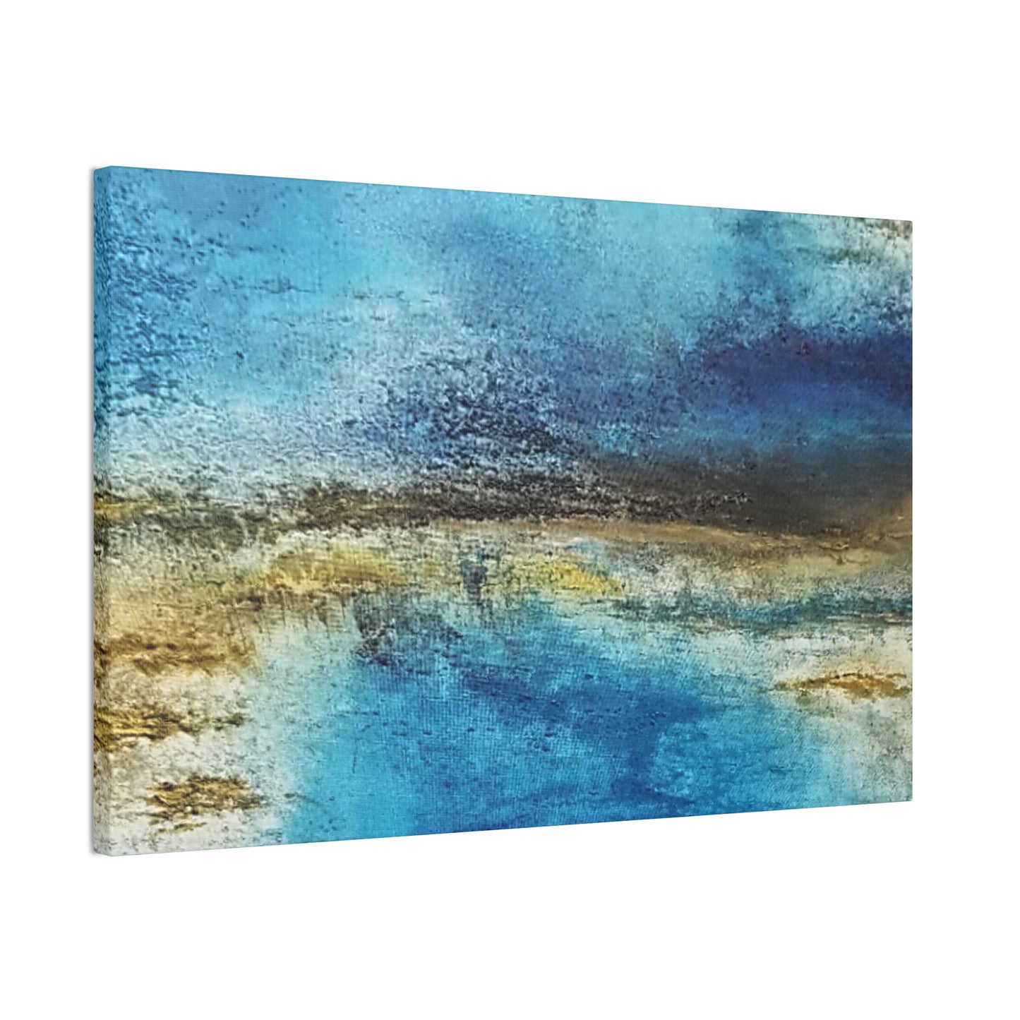 Golden Drift (Horizontal) Abstract Blue and Gold Wall Art Print, Textured Modern Landscape