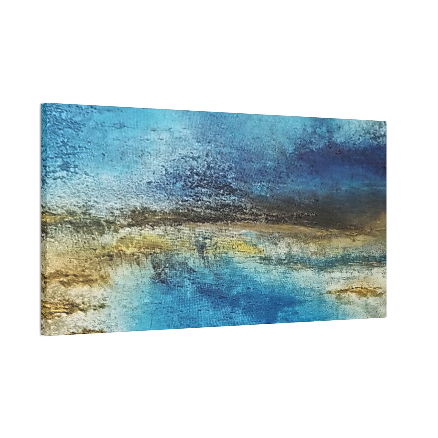Golden Drift (Horizontal) Abstract Blue and Gold Wall Art Print, Textured Modern Landscape