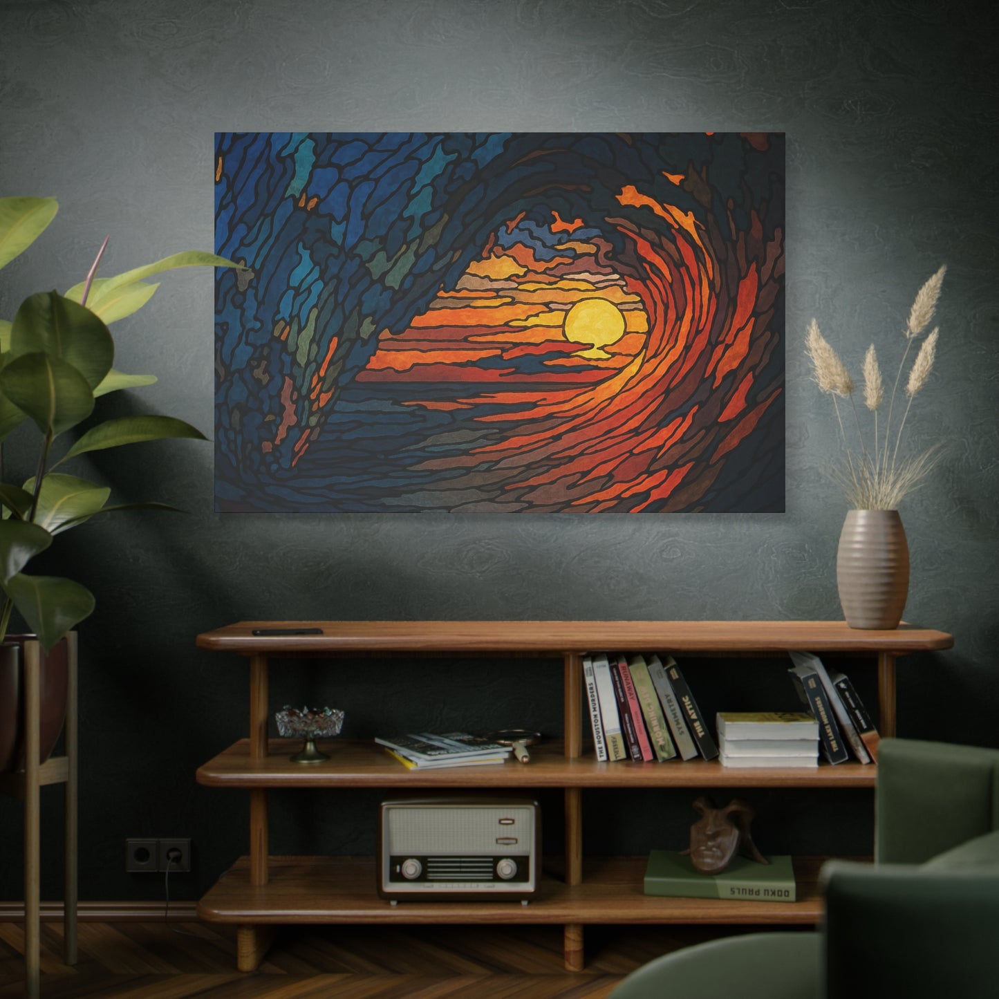 Sunset Barrel Wave-Matte Canvas Art, Sunset Wall Decor, Beach House Decoration, Coastal Home Decor, Gift for Art Lovers