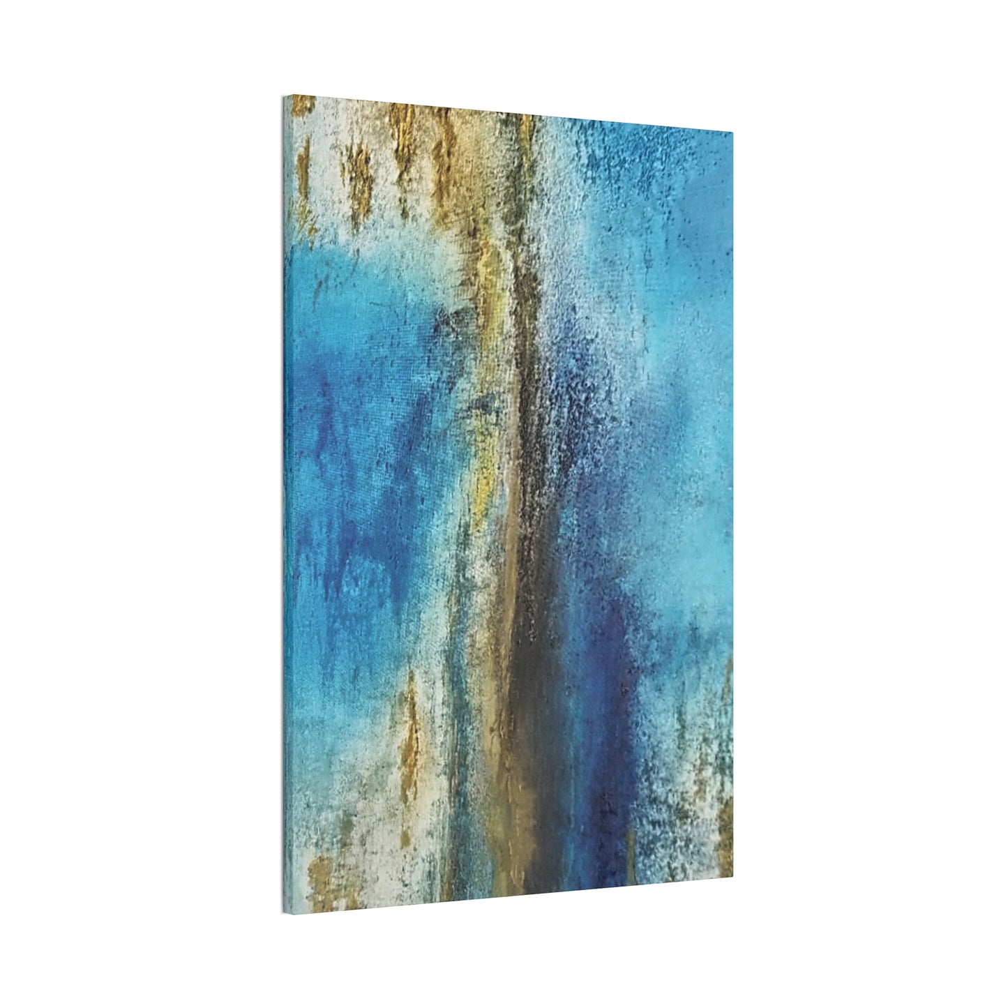 Golden Drift (Vertical) Abstract Blue and Gold Wall Art Print, Textured Modern Landscape