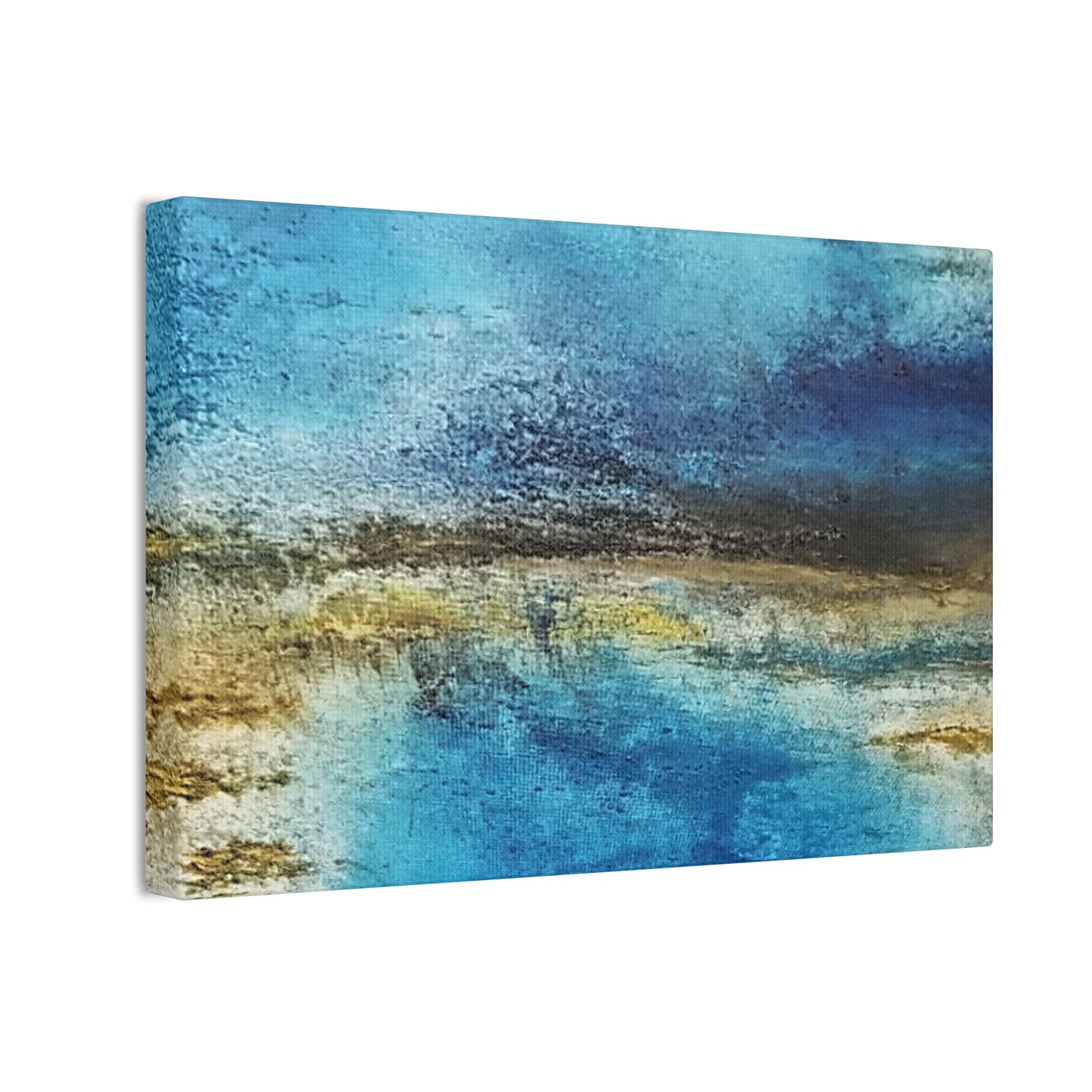 Golden Drift (Horizontal) Abstract Blue and Gold Wall Art Print, Textured Modern Landscape