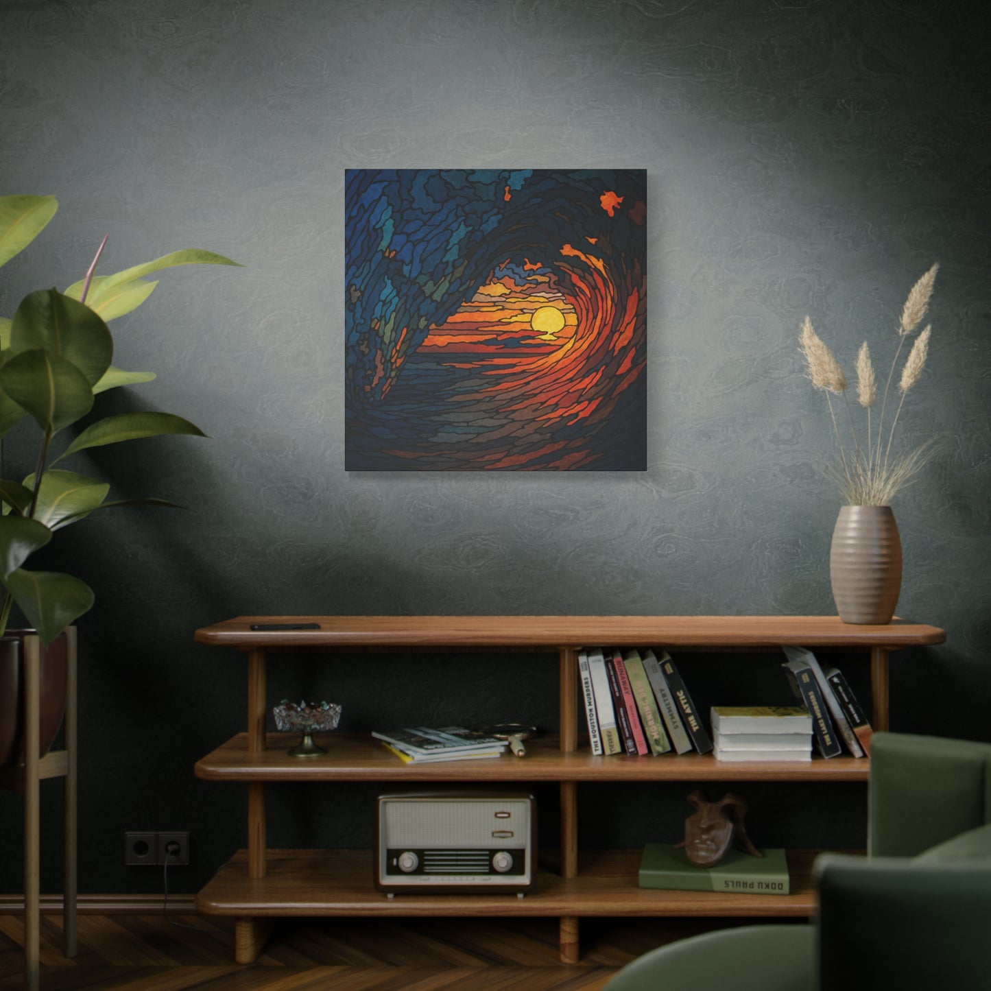 Sunset Barrel Wave-Matte Canvas Art, Sunset Wall Decor, Beach House Decoration, Coastal Home Decor, Gift for Art Lovers