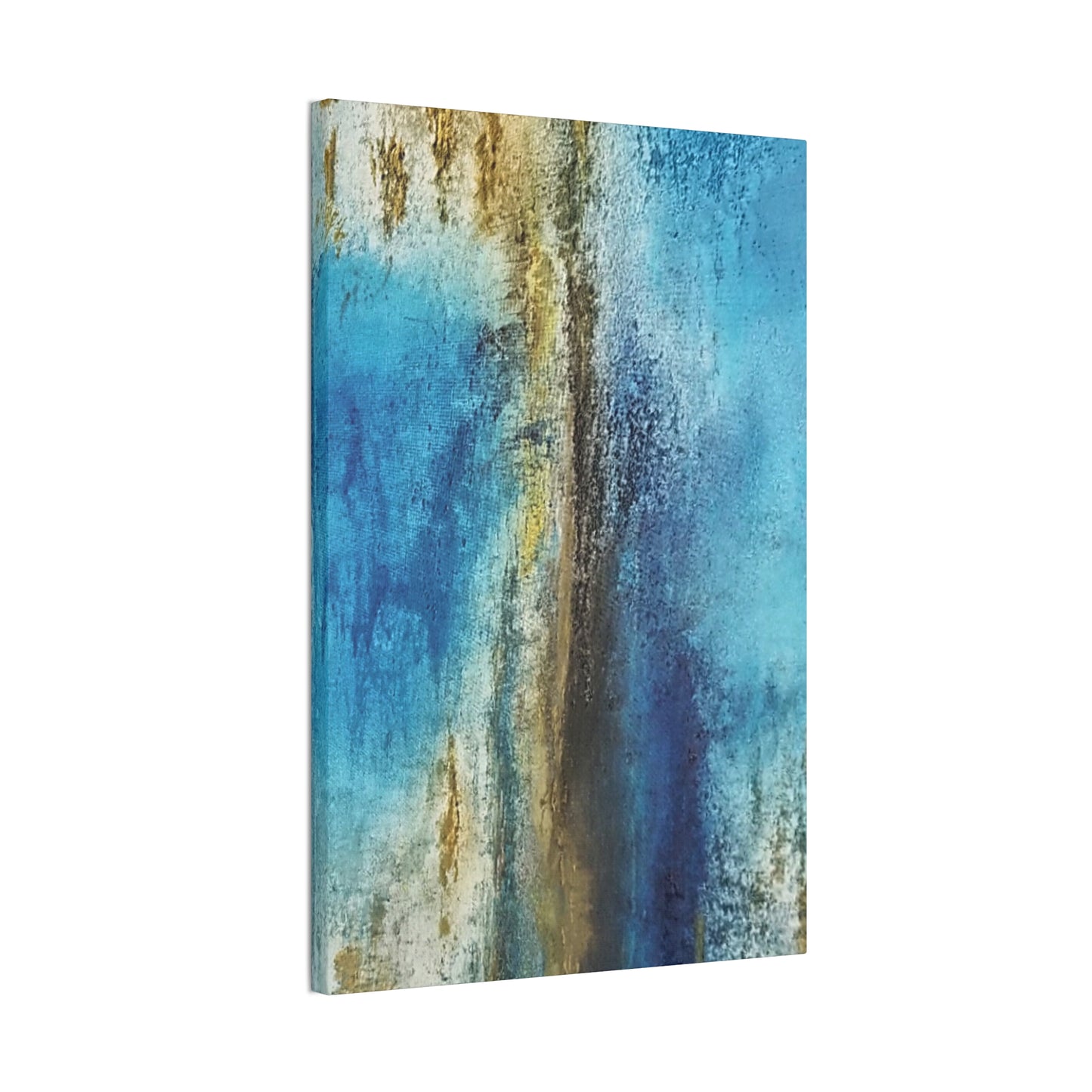 Golden Drift (Vertical) Abstract Blue and Gold Wall Art Print, Textured Modern Landscape