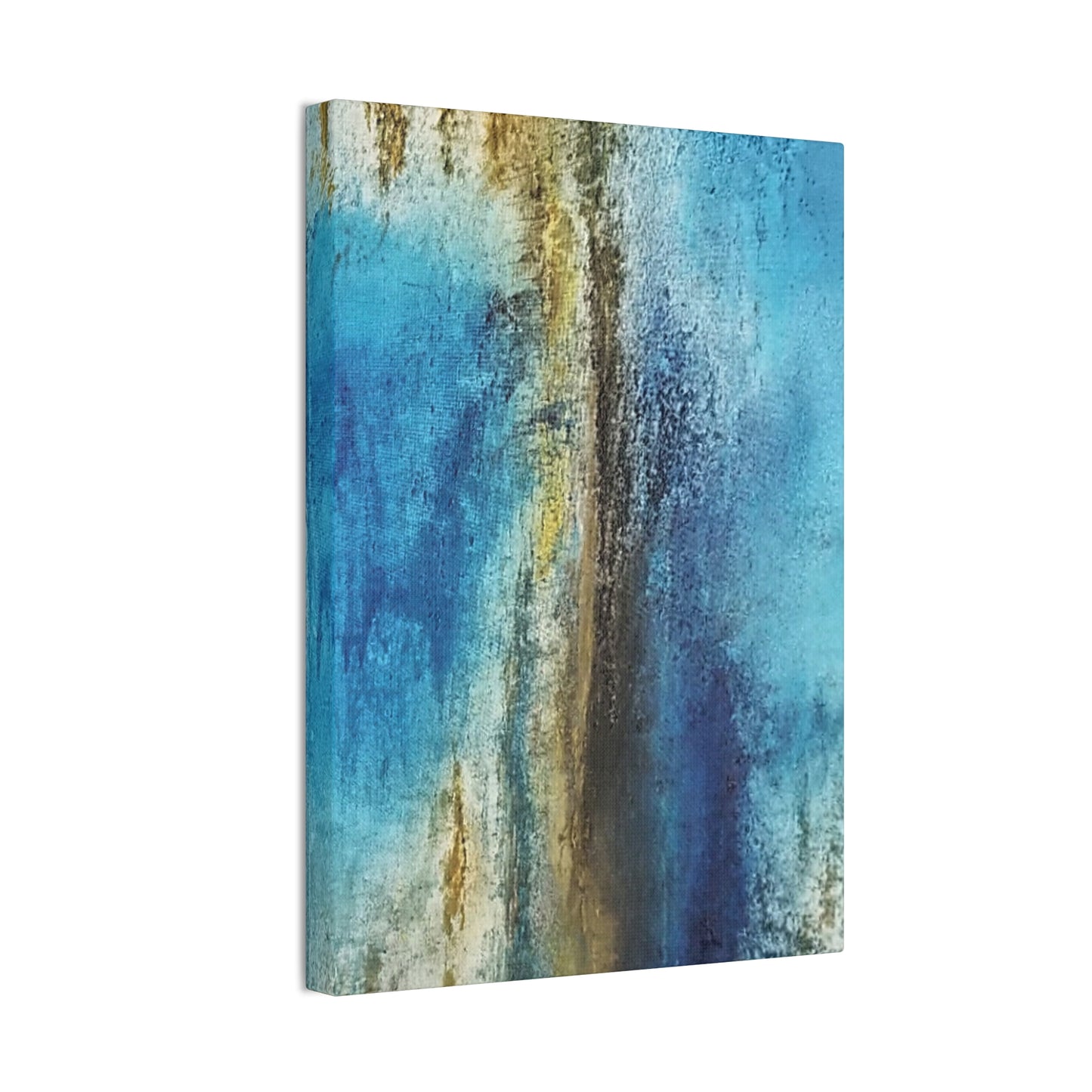 Golden Drift (Vertical) Abstract Blue and Gold Wall Art Print, Textured Modern Landscape