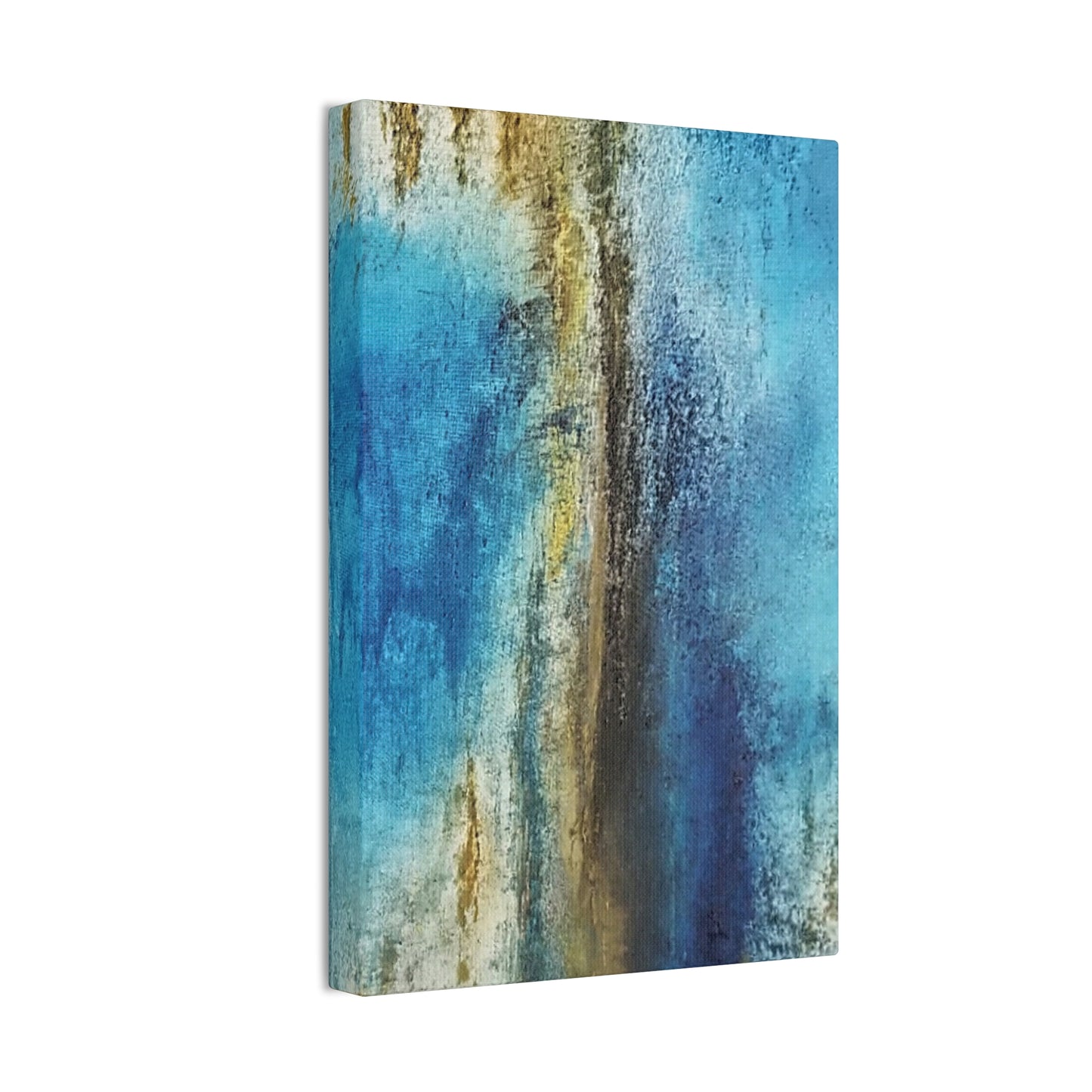 Golden Drift (Vertical) Abstract Blue and Gold Wall Art Print, Textured Modern Landscape