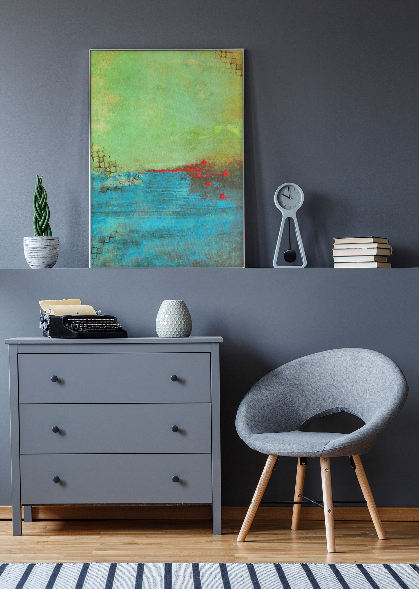 Whispers of Horizon, Abstract Acrylic Painting in Teal, Gold & Crimson