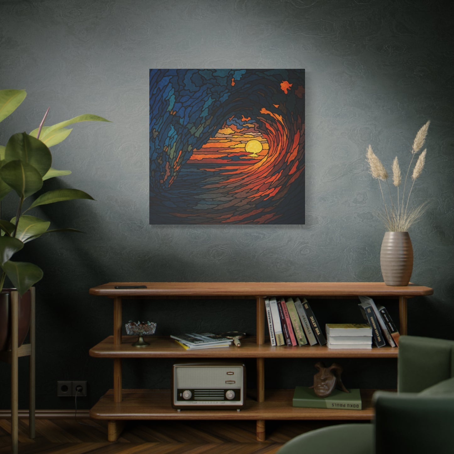 Sunset Barrel Wave-Matte Canvas Art, Sunset Wall Decor, Beach House Decoration, Coastal Home Decor, Gift for Art Lovers