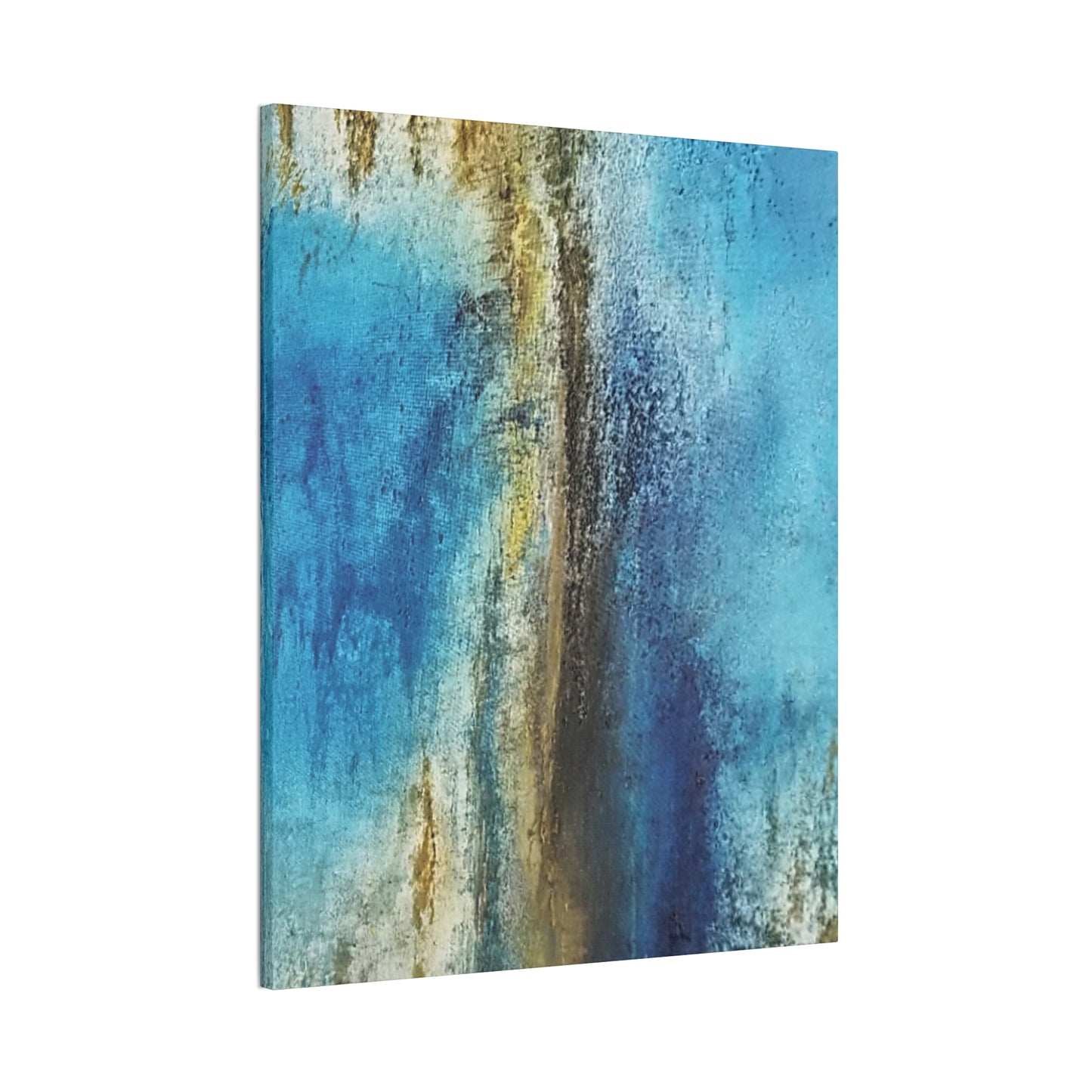 Golden Drift (Vertical) Abstract Blue and Gold Wall Art Print, Textured Modern Landscape