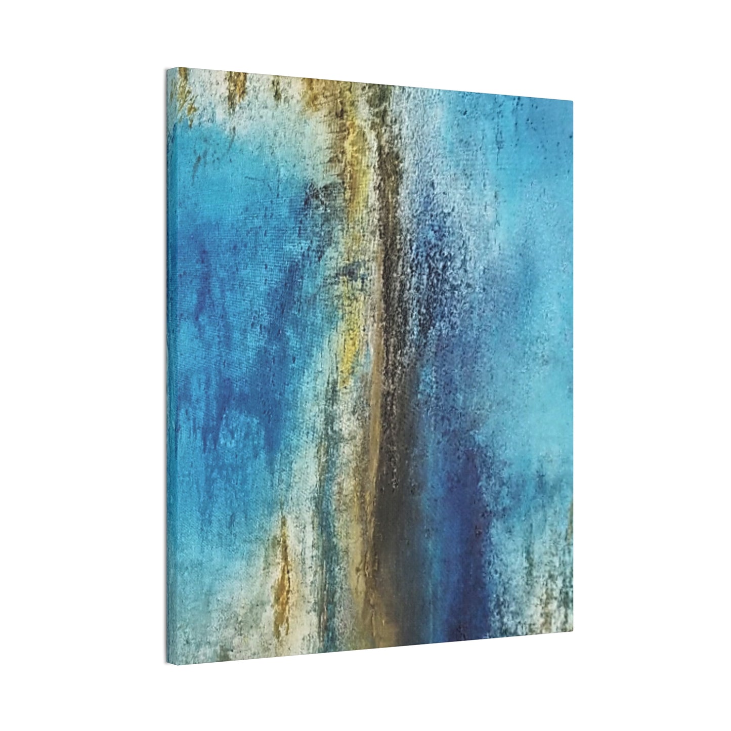 Golden Drift (Vertical) Abstract Blue and Gold Wall Art Print, Textured Modern Landscape