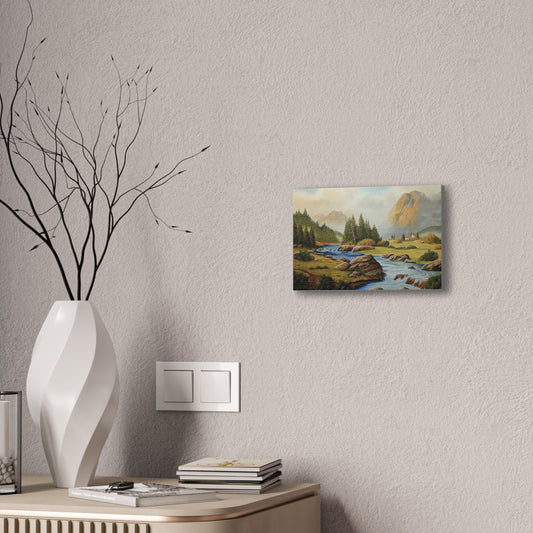 Tranquil Mountain Escape, Realistic Landscape Oil Painting | Rustic Cabin Wall Art, Nature Scene, Home Decor