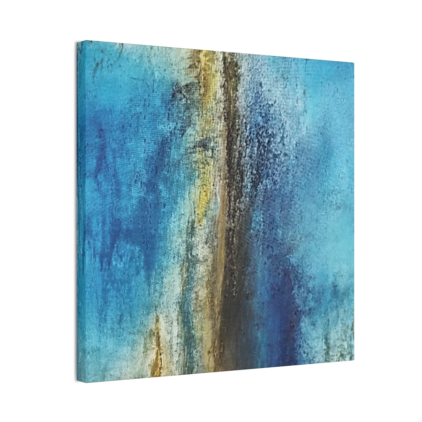 Golden Drift (Vertical) Abstract Blue and Gold Wall Art Print, Textured Modern Landscape
