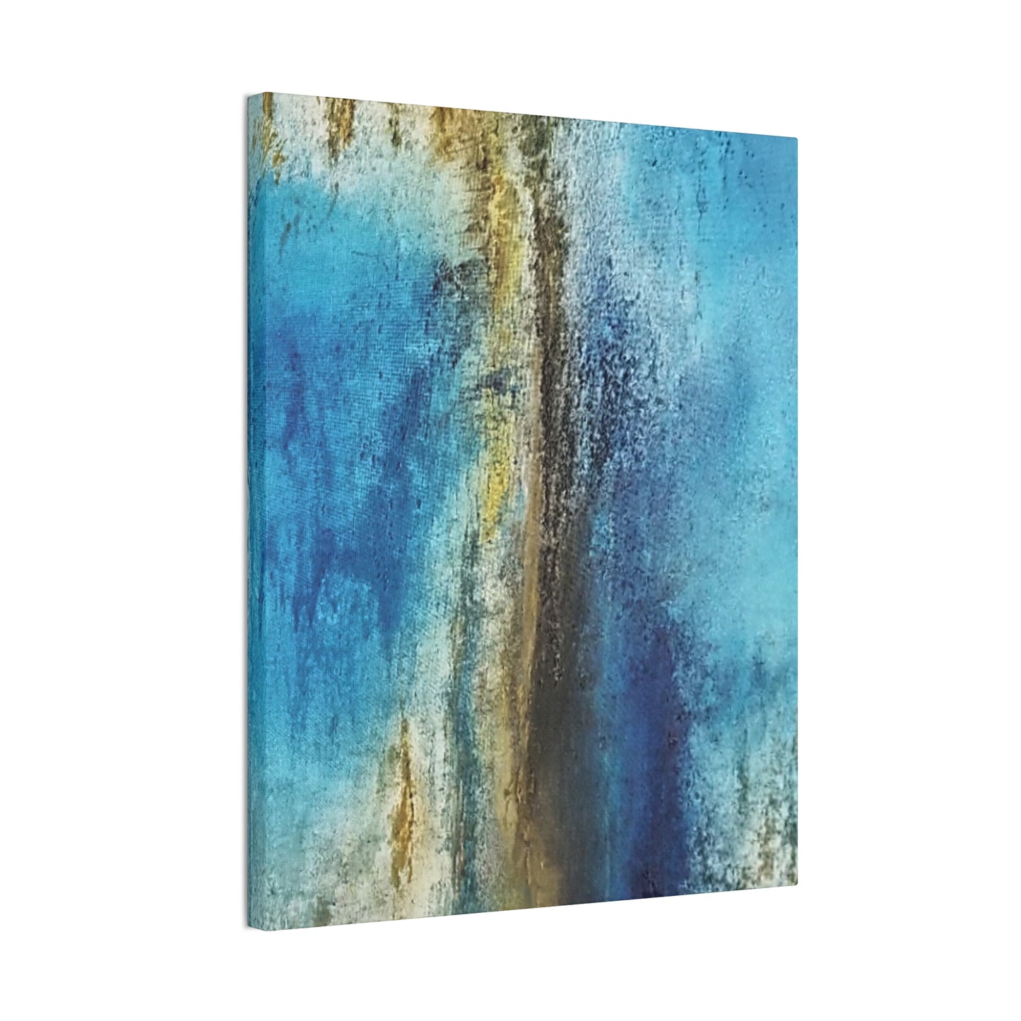 Golden Drift (Vertical) Abstract Blue and Gold Wall Art Print, Textured Modern Landscape
