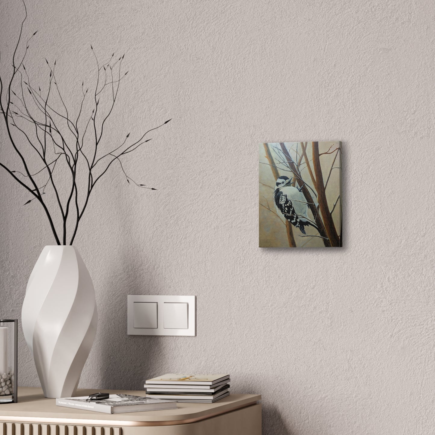 Woodpecker in Winter Forest – Realistic Bird Oil Painting on Canvas | Wildlife Art, Nature Wall Decor, original oil painting