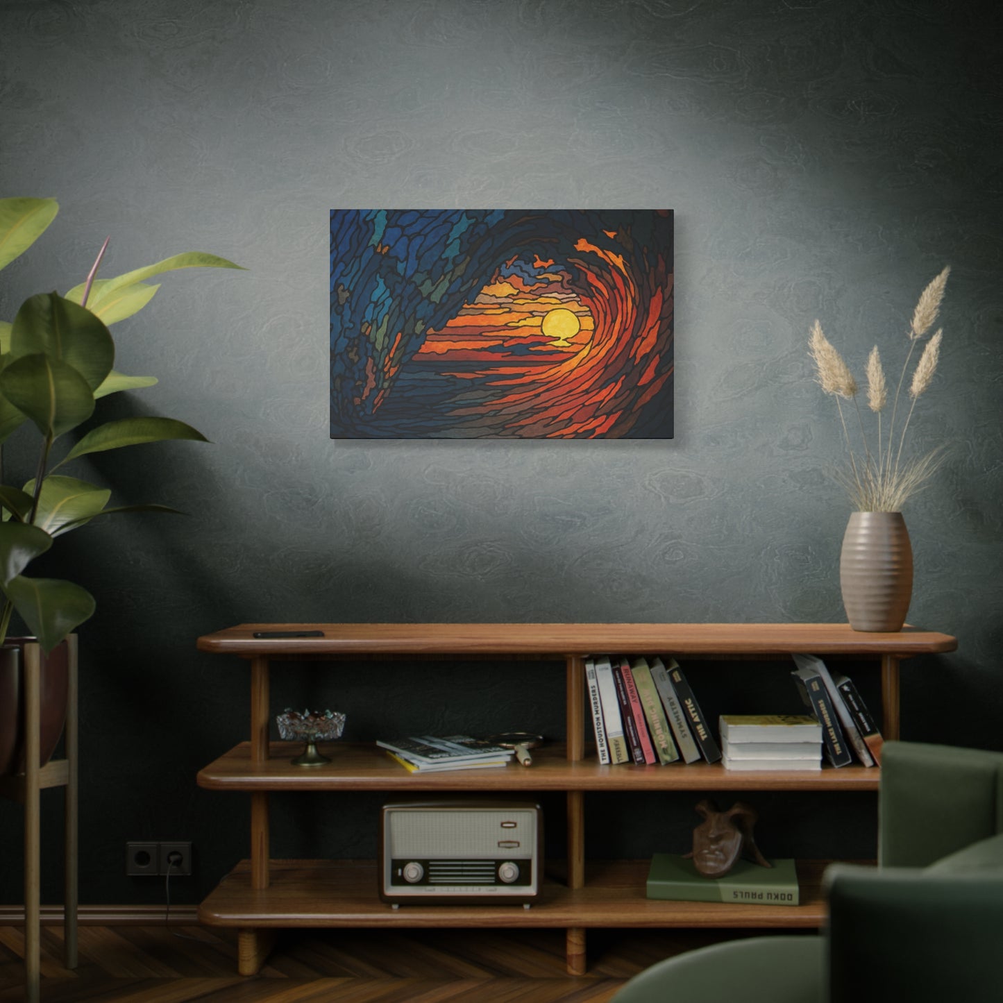 Sunset Barrel Wave-Matte Canvas Art, Sunset Wall Decor, Beach House Decoration, Coastal Home Decor, Gift for Art Lovers