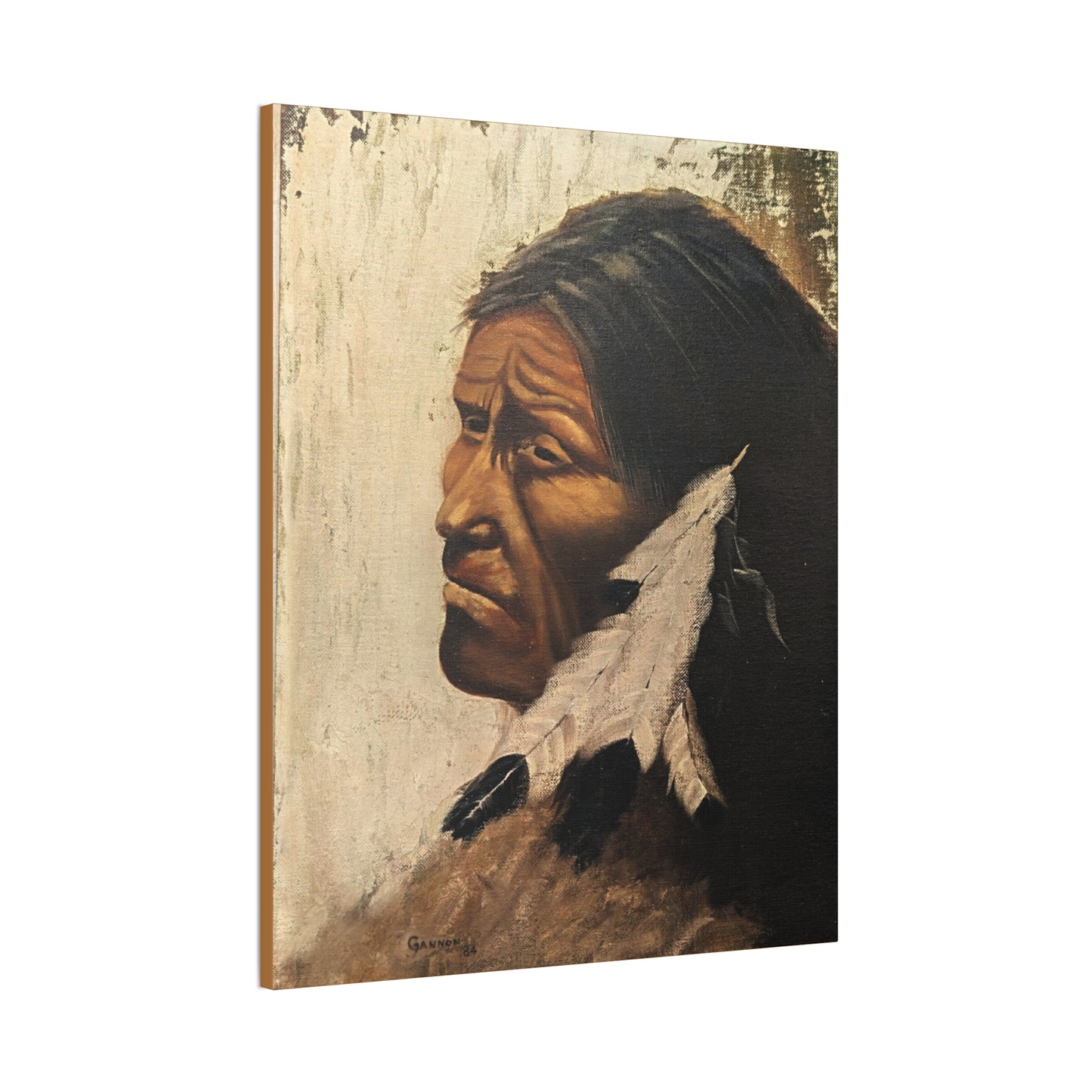 Through Time’s Eyes,Vintage Native-Inspired Oil Portrait 1984