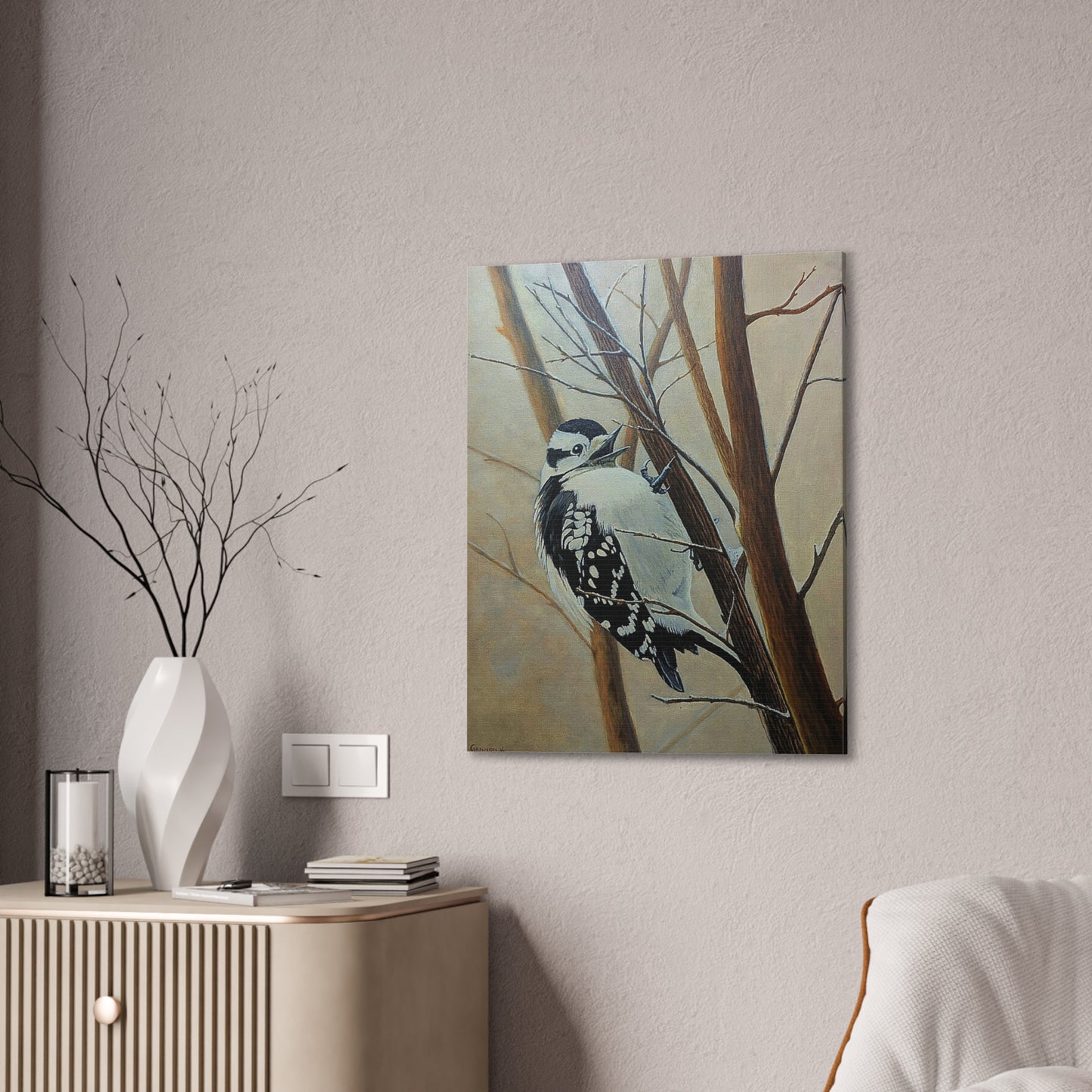 Woodpecker in Winter Forest – Realistic Bird Oil Painting on Canvas | Wildlife Art, Nature Wall Decor, original oil painting