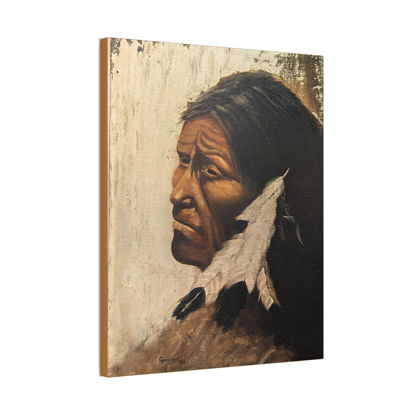 Through Time’s Eyes,Vintage Native-Inspired Oil Portrait 1984