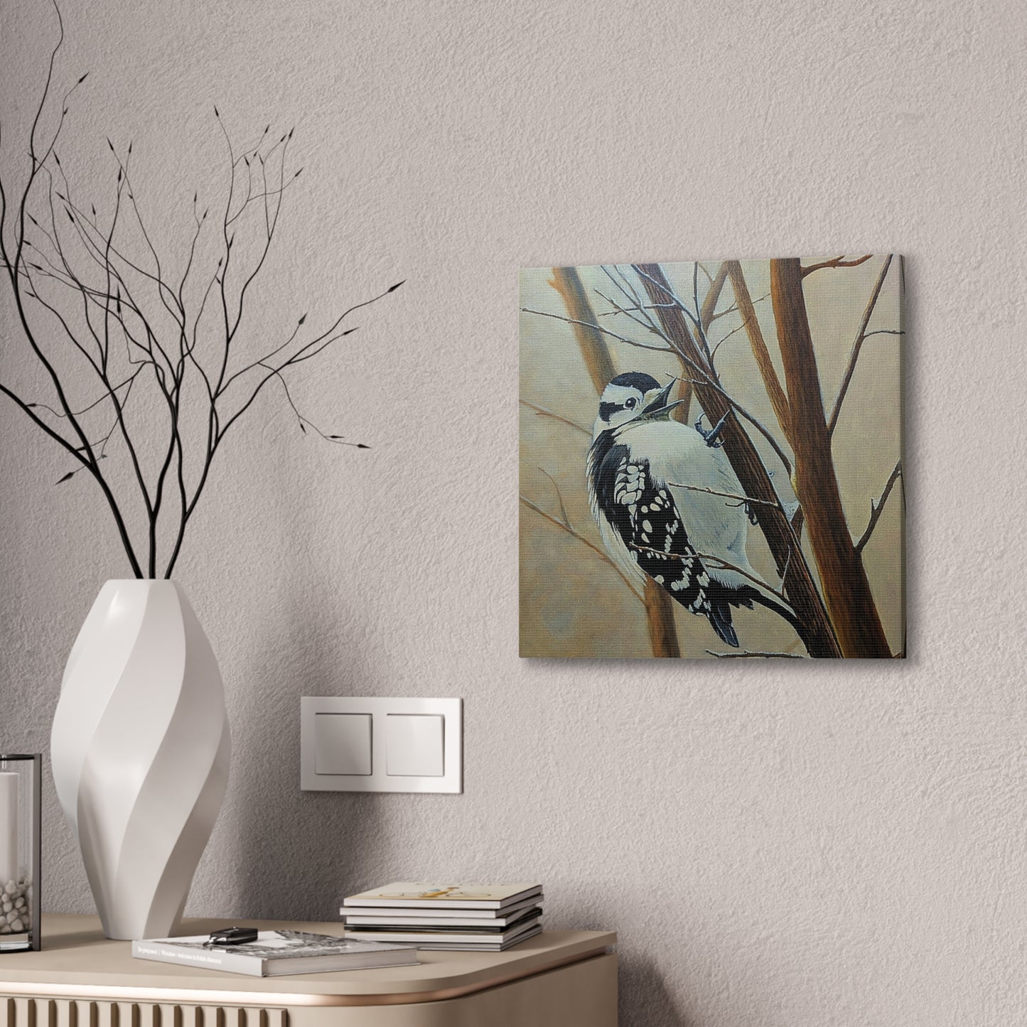 Woodpecker in Winter Forest – Realistic Bird Oil Painting on Canvas | Wildlife Art, Nature Wall Decor, original oil painting