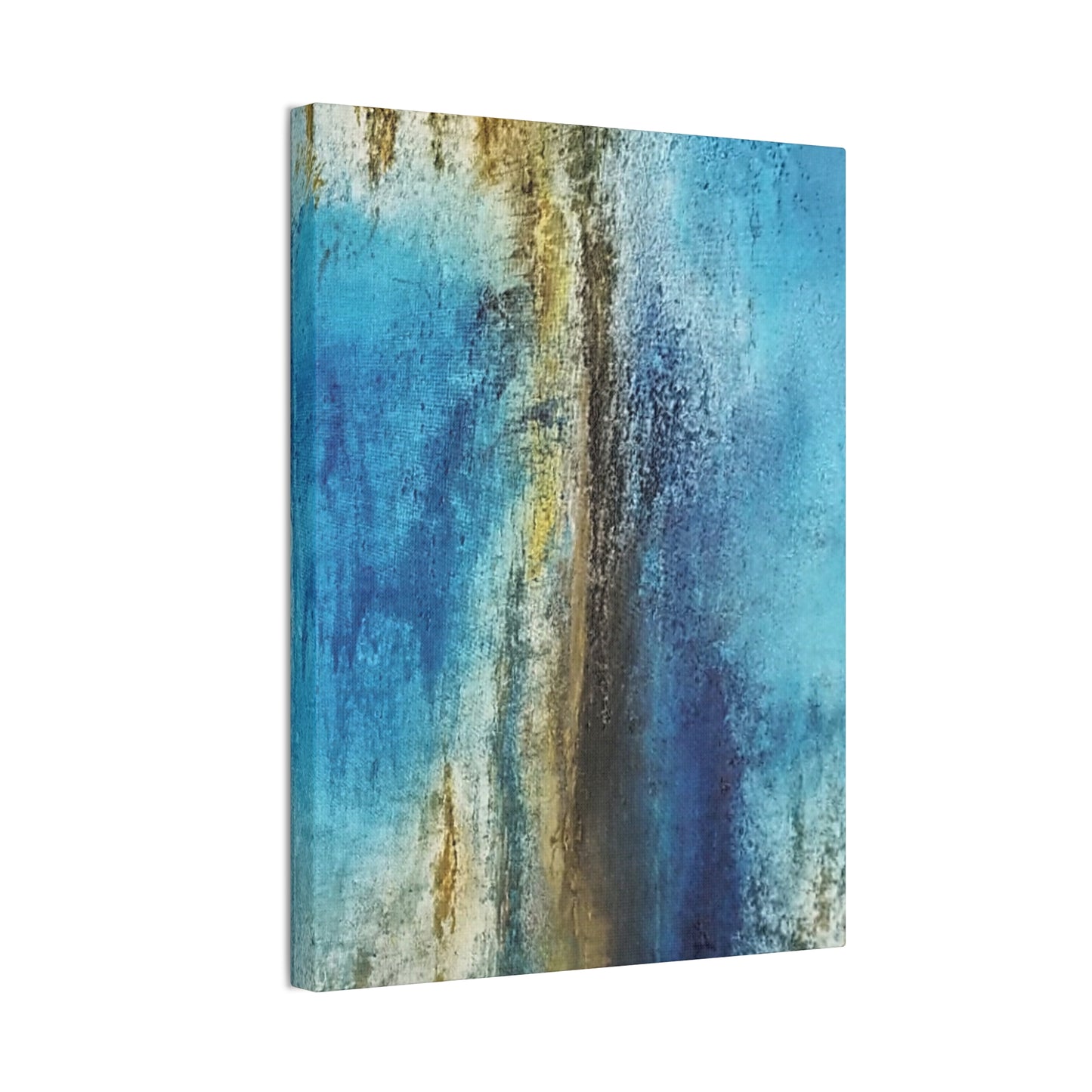 Golden Drift (Vertical) Abstract Blue and Gold Wall Art Print, Textured Modern Landscape