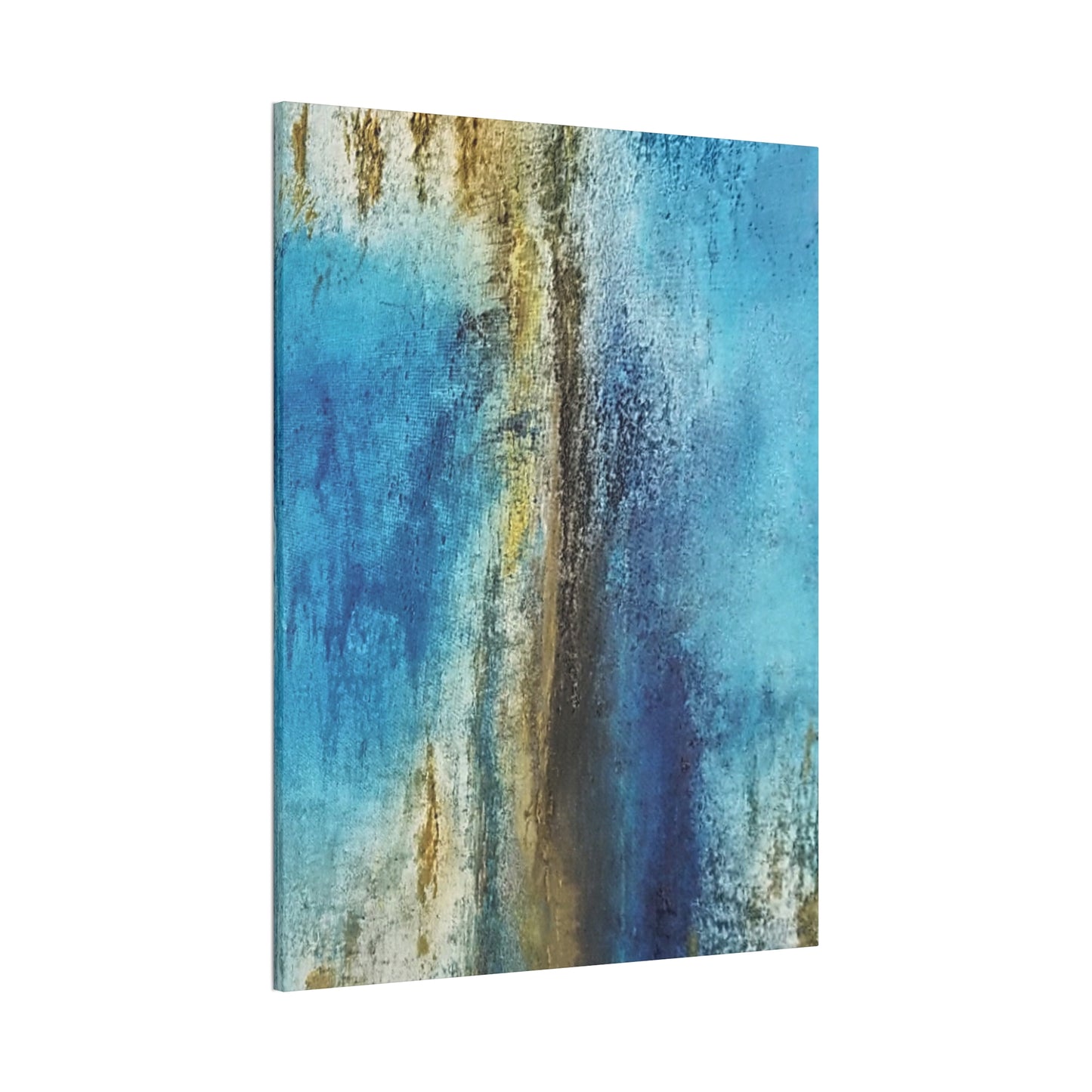 Golden Drift (Vertical) Abstract Blue and Gold Wall Art Print, Textured Modern Landscape