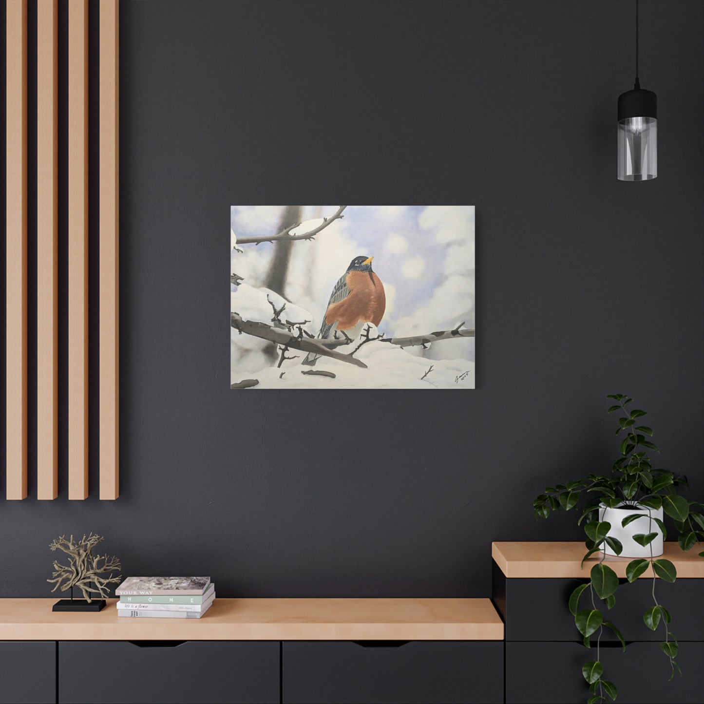 Winter Robin – Realistic Oil Painting of an American Robin in Snow | Wildlife Art | Bird Lover Gift