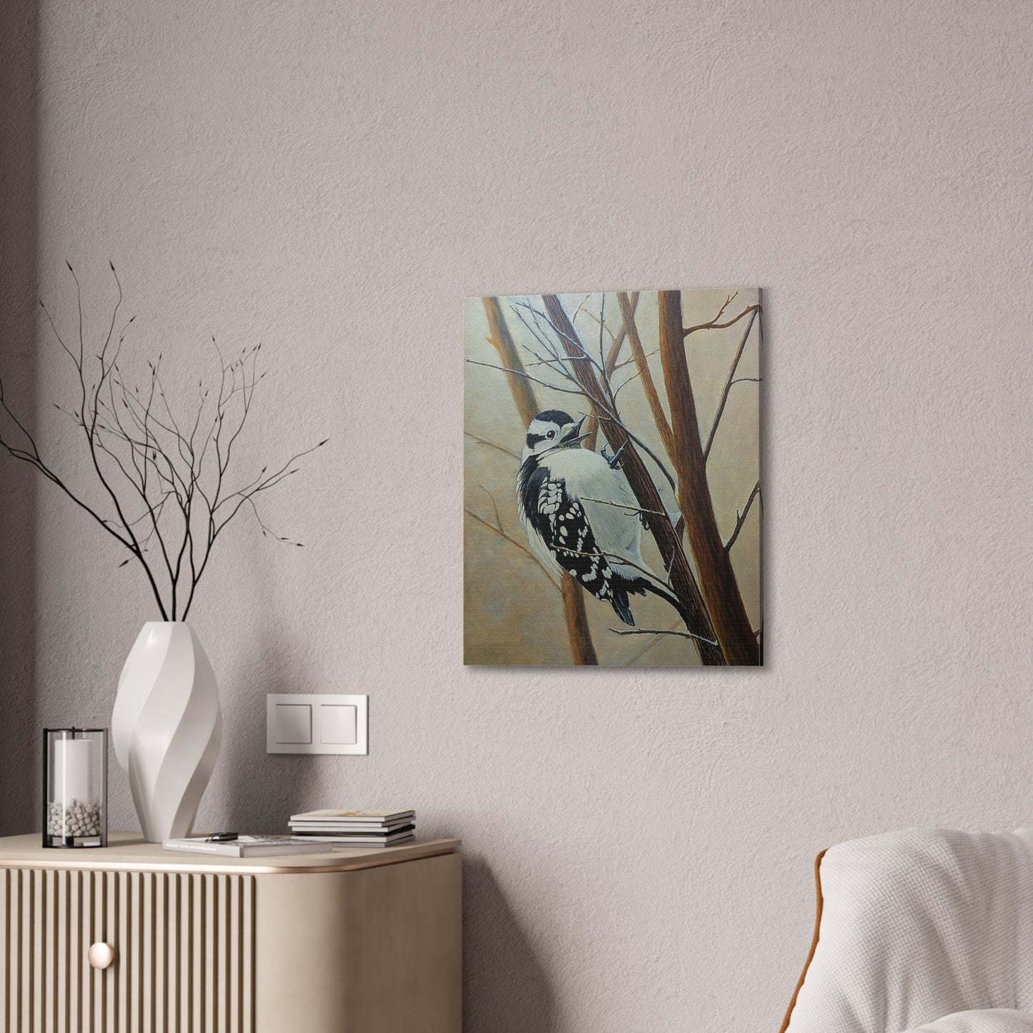 Woodpecker in Winter Forest – Realistic Bird Oil Painting on Canvas | Wildlife Art, Nature Wall Decor, original oil painting