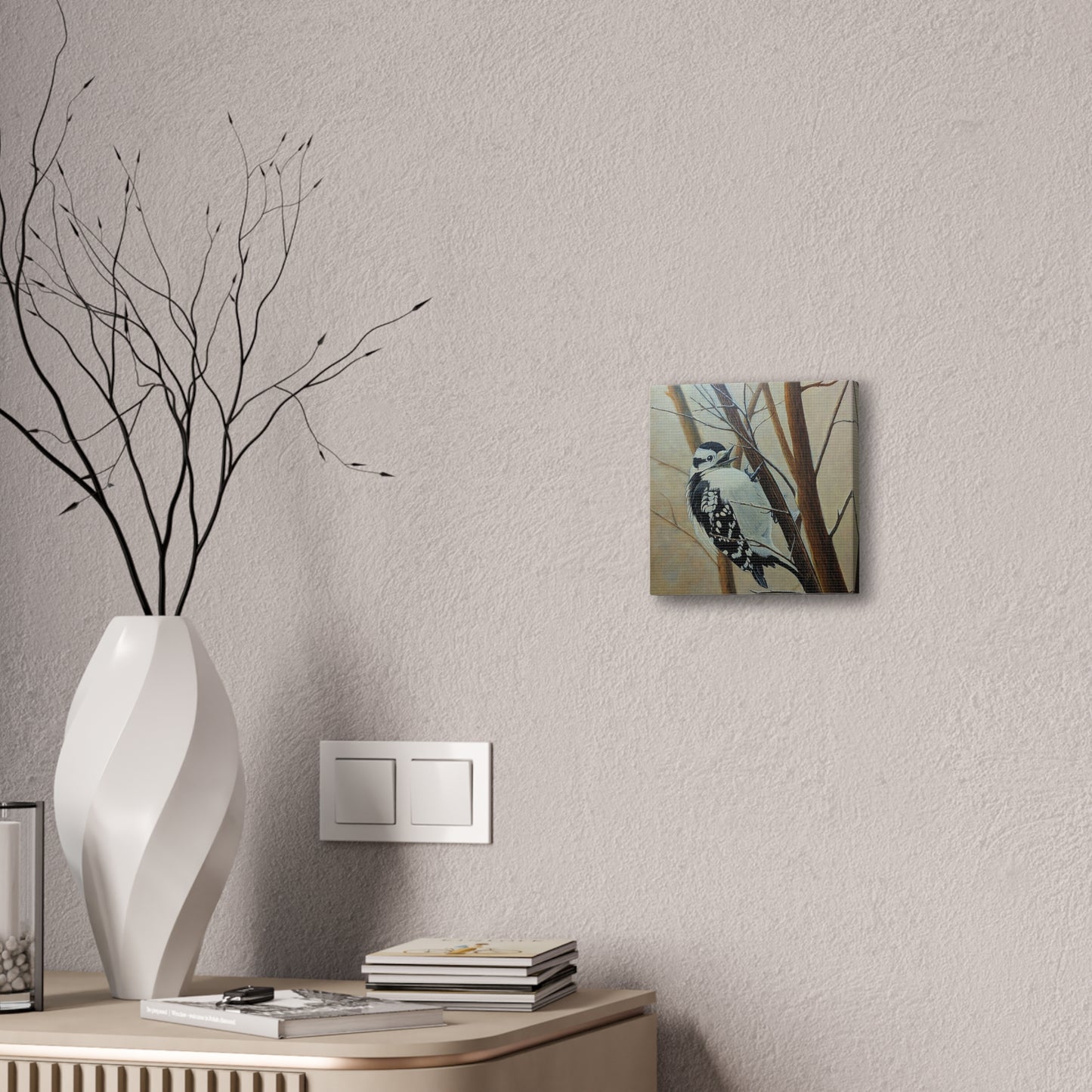 Woodpecker in Winter Forest – Realistic Bird Oil Painting on Canvas | Wildlife Art, Nature Wall Decor, original oil painting