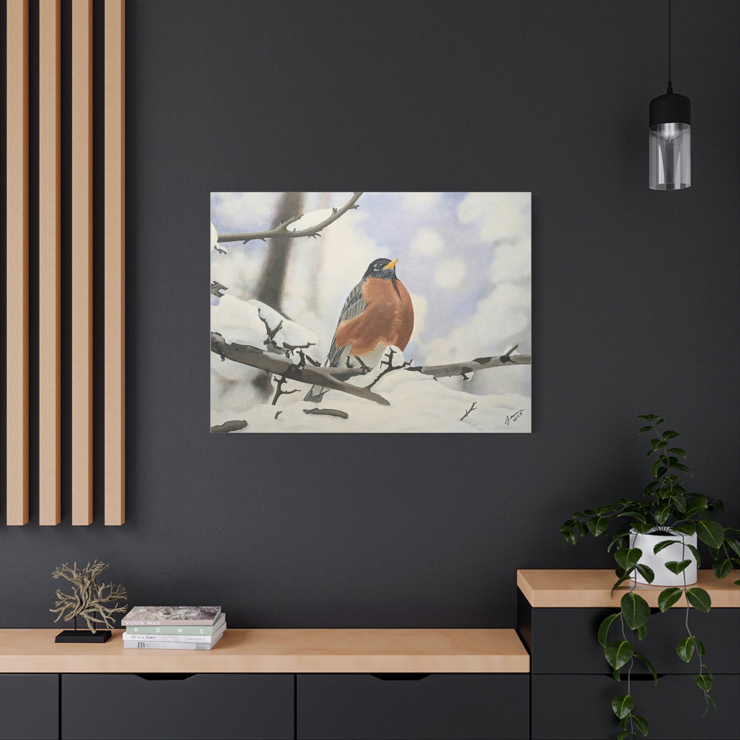 Winter Robin – Realistic Oil Painting of an American Robin in Snow | Wildlife Art | Bird Lover Gift