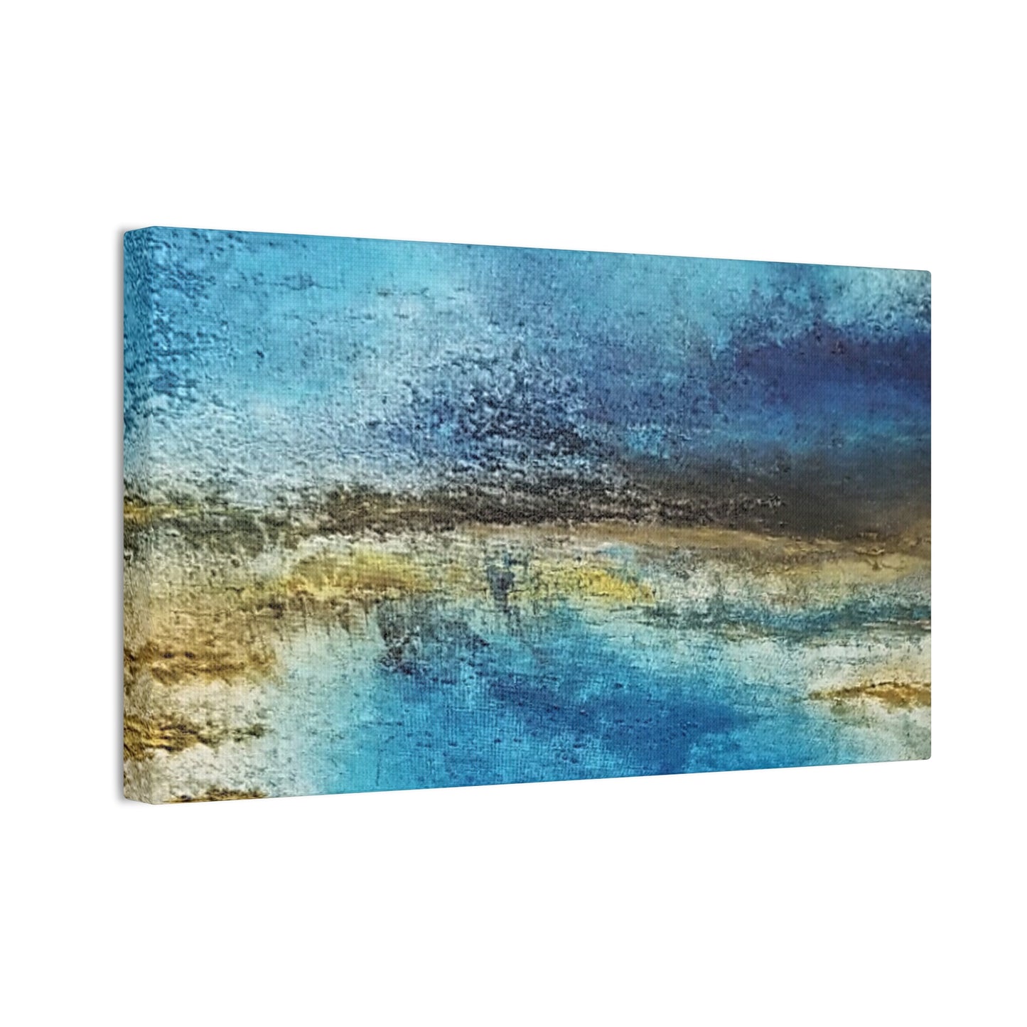 Golden Drift (Horizontal) Abstract Blue and Gold Wall Art Print, Textured Modern Landscape