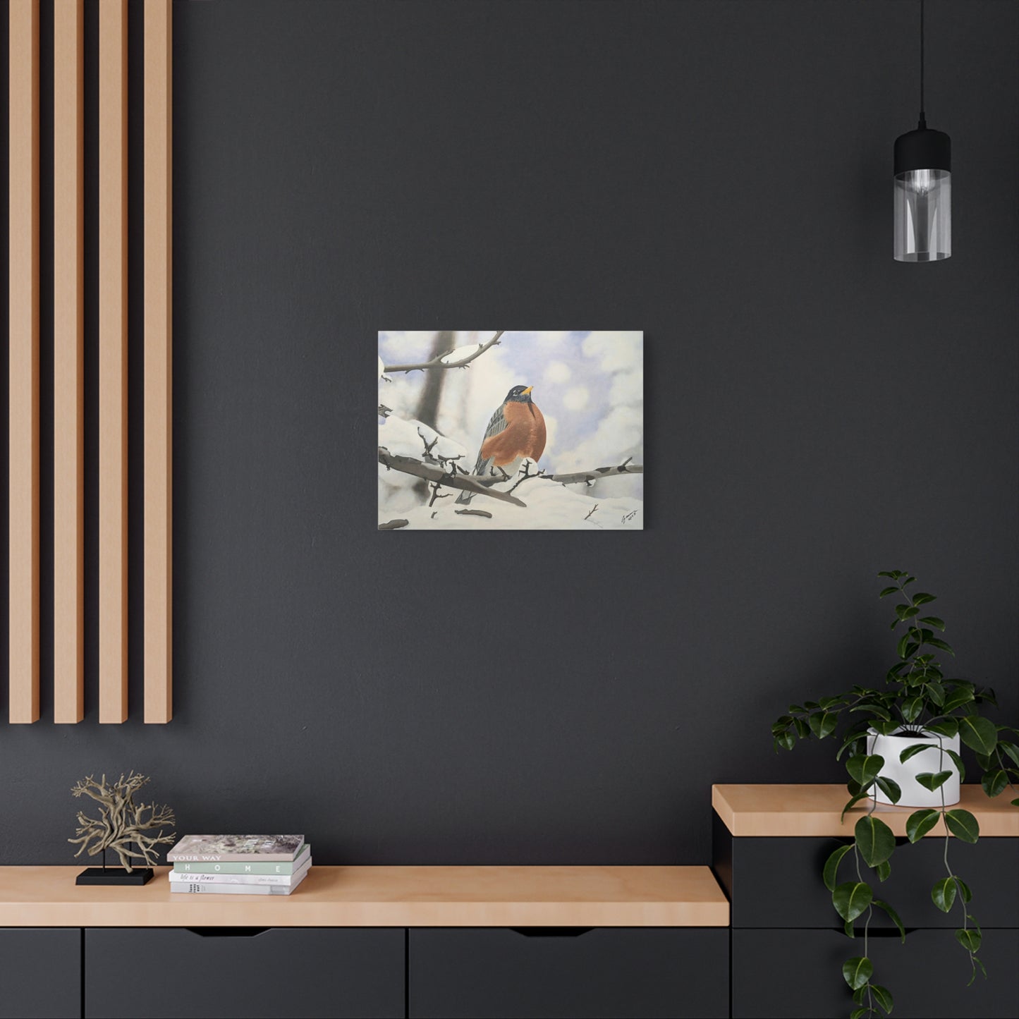 Winter Robin – Realistic Oil Painting of an American Robin in Snow | Wildlife Art | Bird Lover Gift