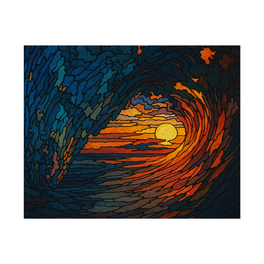 Sunset Barrel Wave, Poster Art, Ocean Decor for Beach Lovers, Art Print, Home Decoration, Gift for Sea Enthusiasts, Nautical Wall Art