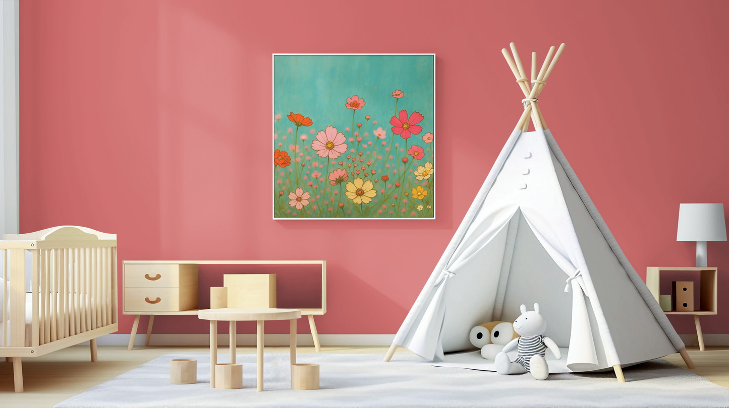 Blossom Breeze (Canvas)-Colorful Wildflower Art Print for Nursery or Bedroom | Floral Wall Decor