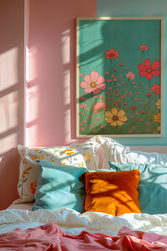 Blossom Breeze- Colorful Wildflower Art Print for Nursery or Bedroom | Floral Wall Decor on Satin Paper"