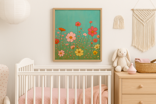 Blossom Breeze (Canvas)-Colorful Wildflower Art Print for Nursery or Bedroom | Floral Wall Decor
