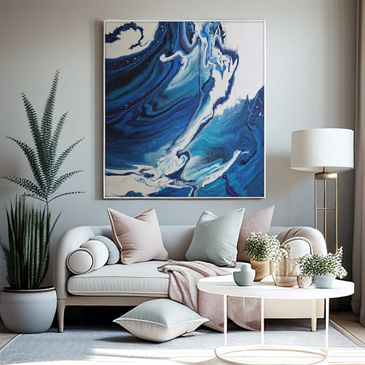 Ocean in Motion (Vertical) Modern Ocean-Inspired Abstract Art for Beach House Decor