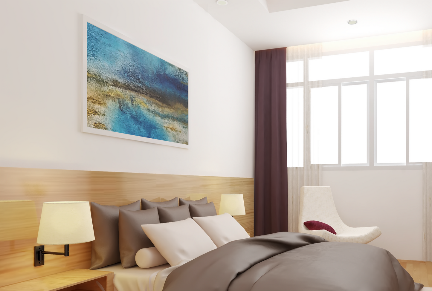 Golden Drift (Horizontal) Abstract Blue and Gold Wall Art Print, Textured Modern Landscape