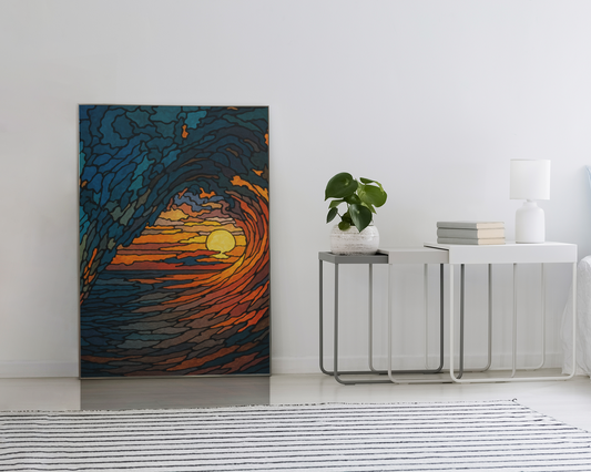 Sunset Barrel Wave-Matte Canvas Art, Sunset Wall Decor, Beach House Decoration, Coastal Home Decor, Gift for Art Lovers