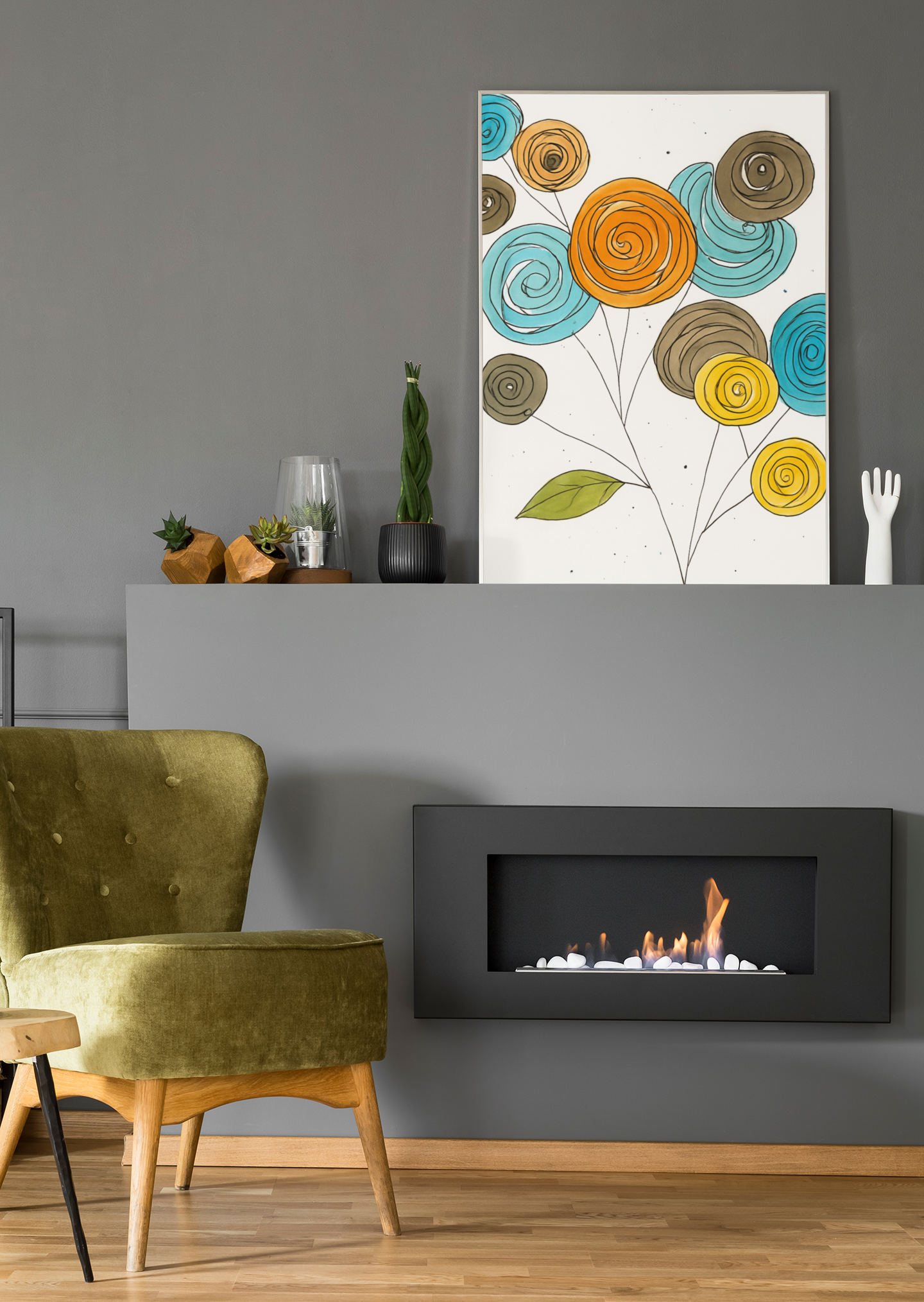 Spirals in Bloom IV – Modern Abstract Floral Digital Wall Art Print