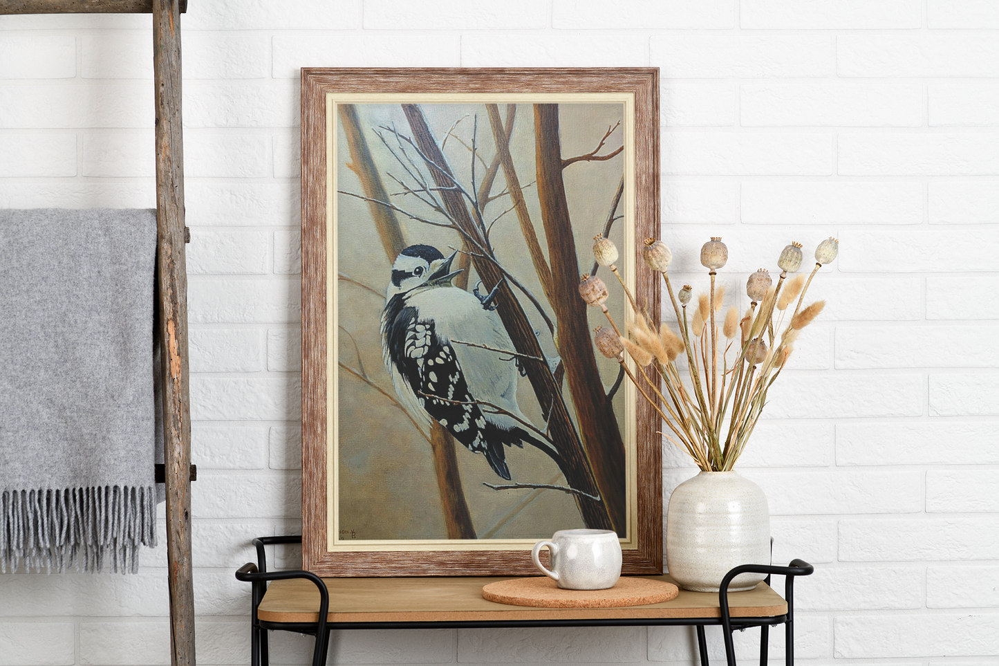 Woodpecker in Winter Forest – Realistic Bird Oil Painting on Canvas | Wildlife Art, Nature Wall Decor, original oil painting