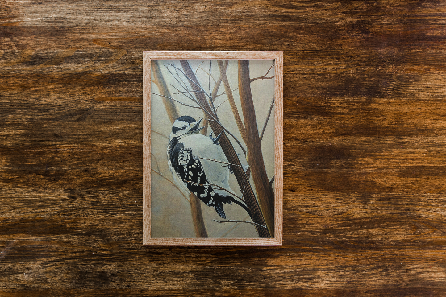 Woodpecker in Winter Forest – Realistic Bird Oil Painting on Canvas | Wildlife Art, Nature Wall Decor, original oil painting