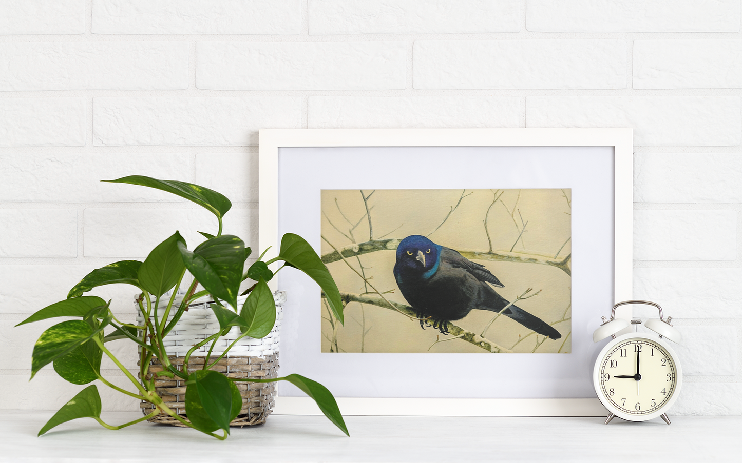 Midnight Grackle Perch – Realistic Bird Oil Painting on Canvas, Nature oil painting, Original oil painting
