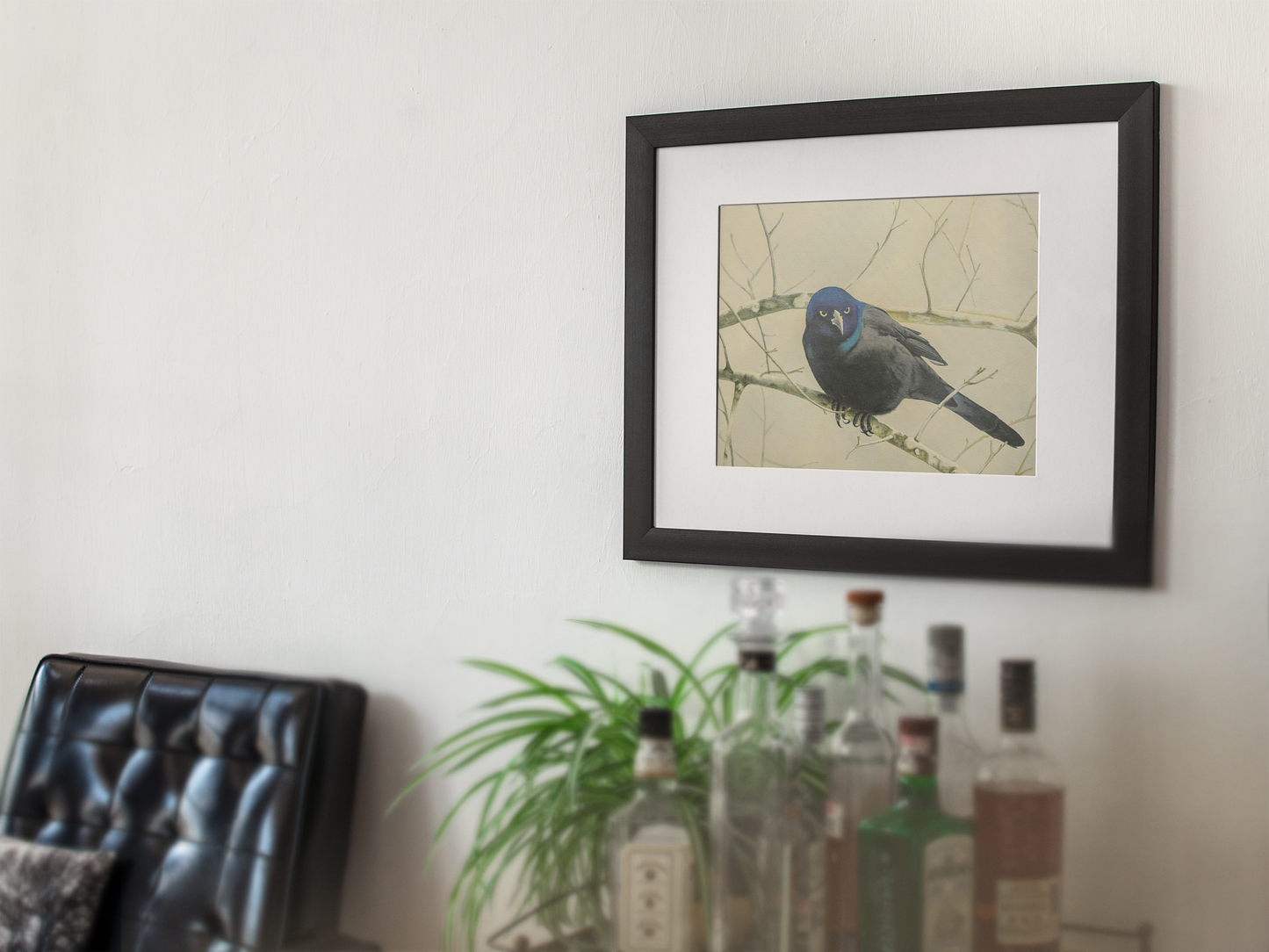 Midnight Grackle Perch – Realistic Bird Oil Painting on Canvas, Nature oil painting, Original oil painting
