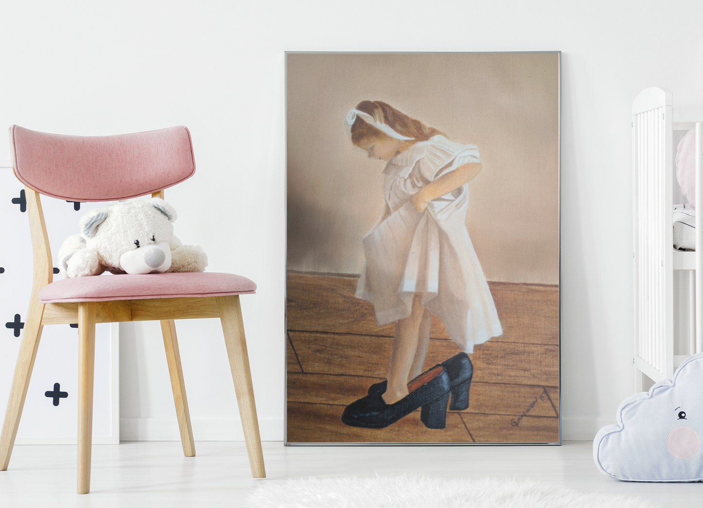 Grandma’s Shoes, Nostalgic Childhood oil painting, Vintage Oil Painting, Girl Nursery, Girl room