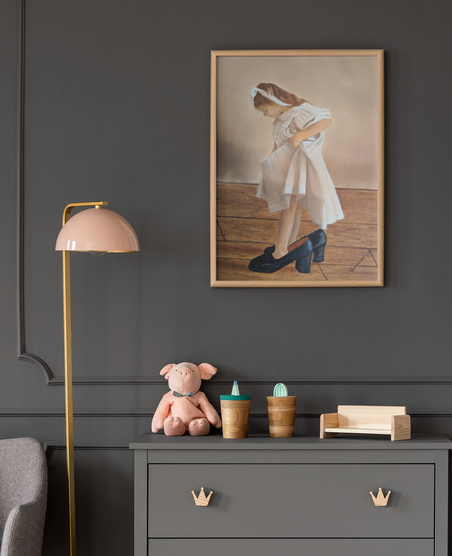 Grandma’s Shoes, Nostalgic Childhood oil painting, Vintage Oil Painting, Girl Nursery, Girl room