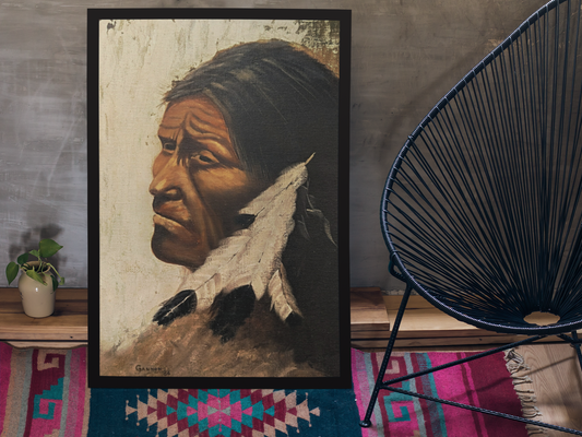 Through Time’s Eyes,Vintage Native-Inspired Oil Portrait 1984