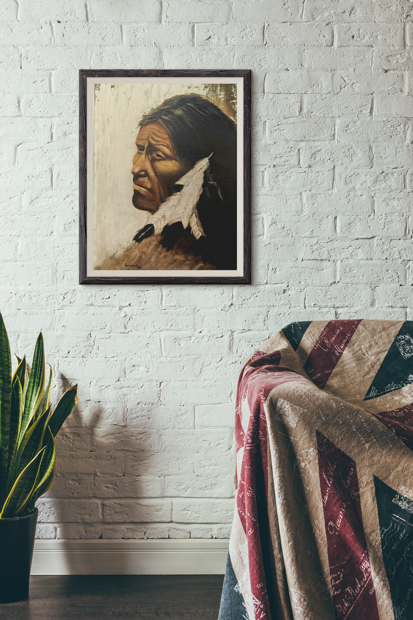 Through Time’s Eyes,Vintage Native-Inspired Oil Portrait 1984