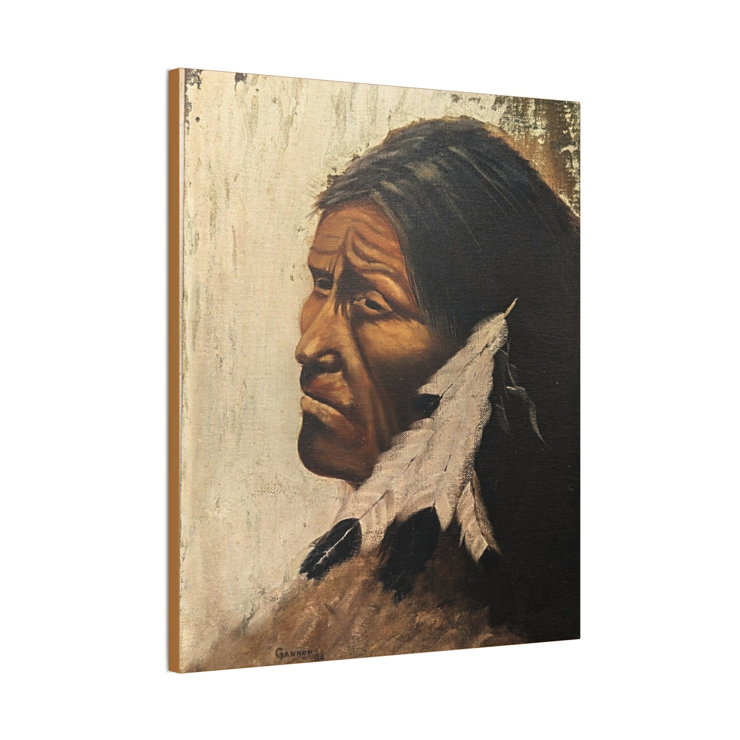 Through Time’s Eyes,Vintage Native-Inspired Oil Portrait 1984